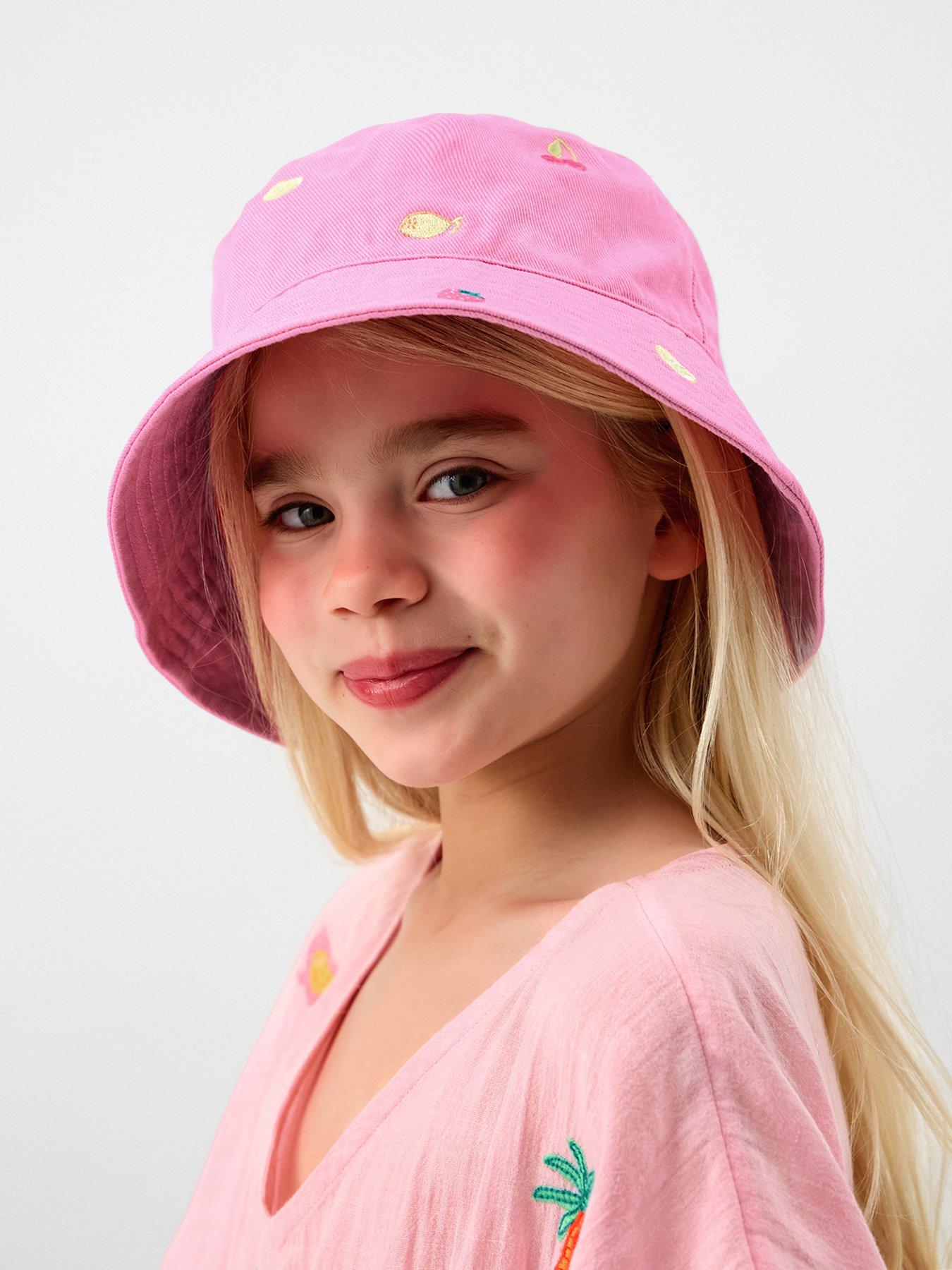 Accessorize Girls Embroidered Fruits Bucket Hat - Pink