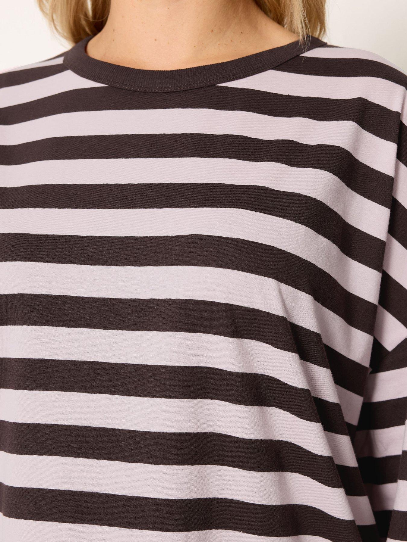 Image 4 of 4 of Yours Curve Striped Boxy T-Shirt - Pink