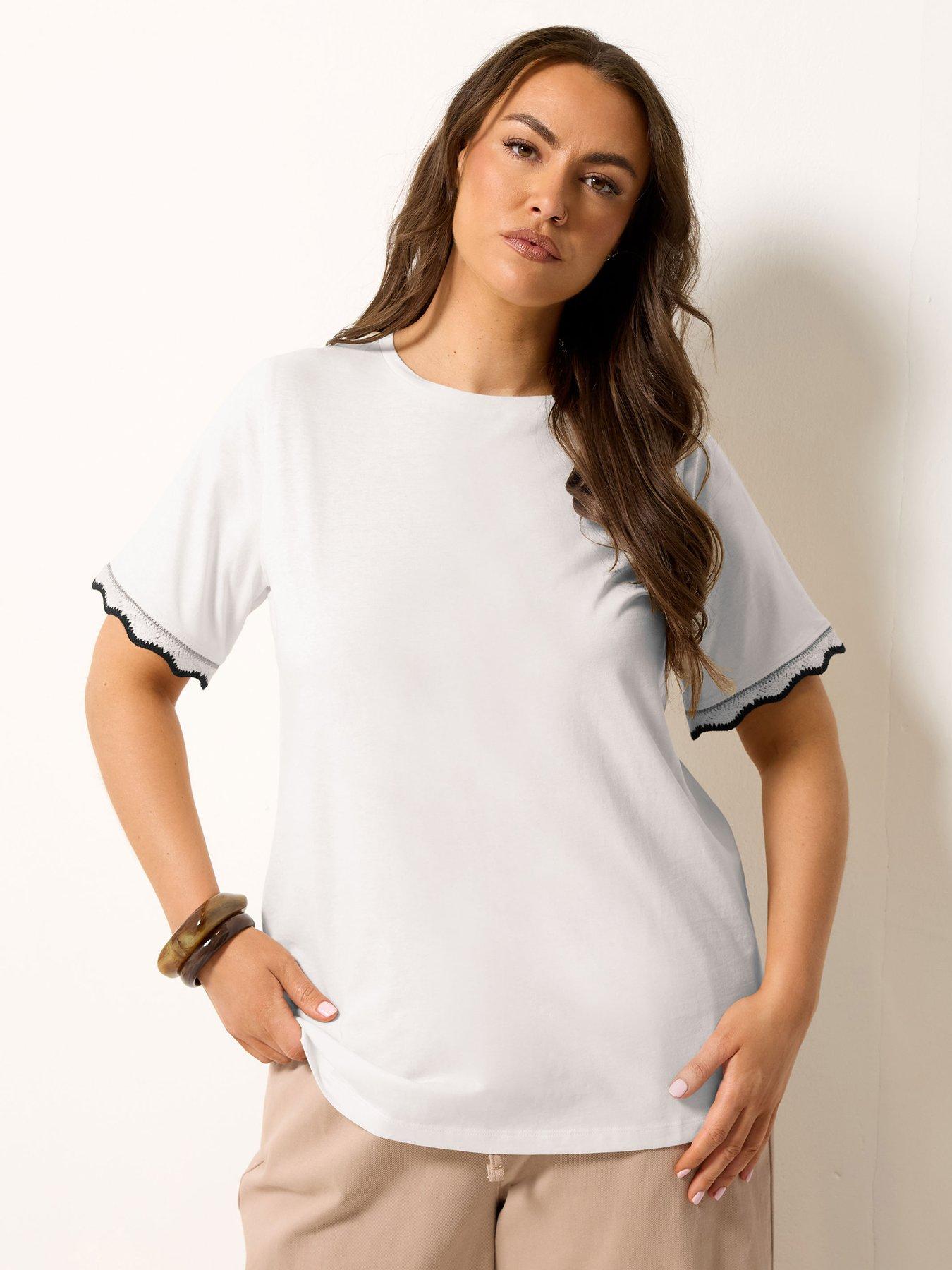 Yours Curve Lurex Trim T-Shirt - Cream