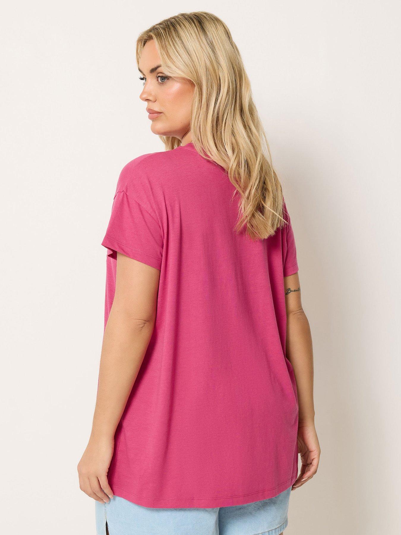 Image 2 of 5 of Yours Curve Printed Placement Core T-Shirt - Pink