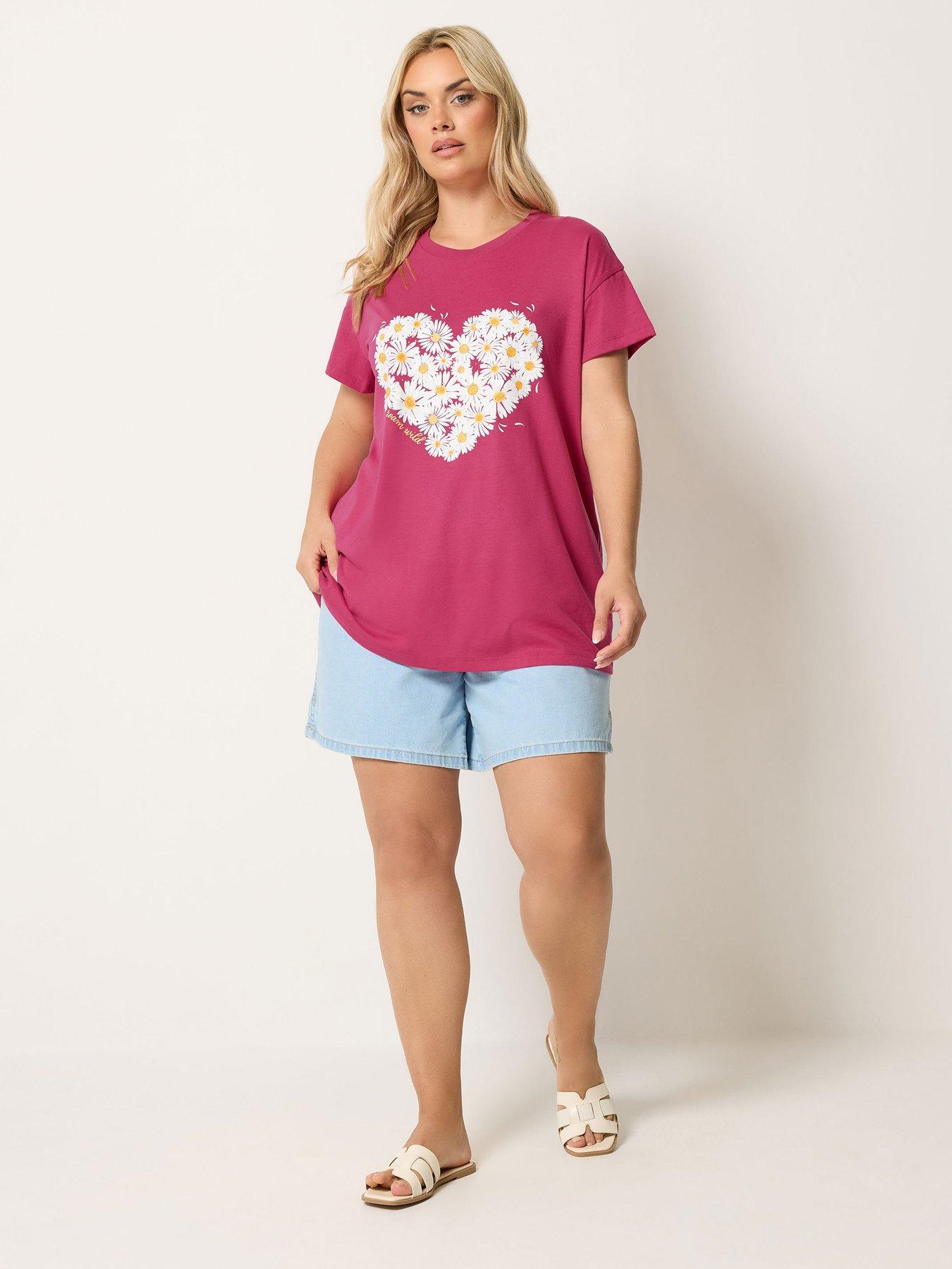 Image 3 of 5 of Yours Curve Printed Placement Core T-Shirt - Pink