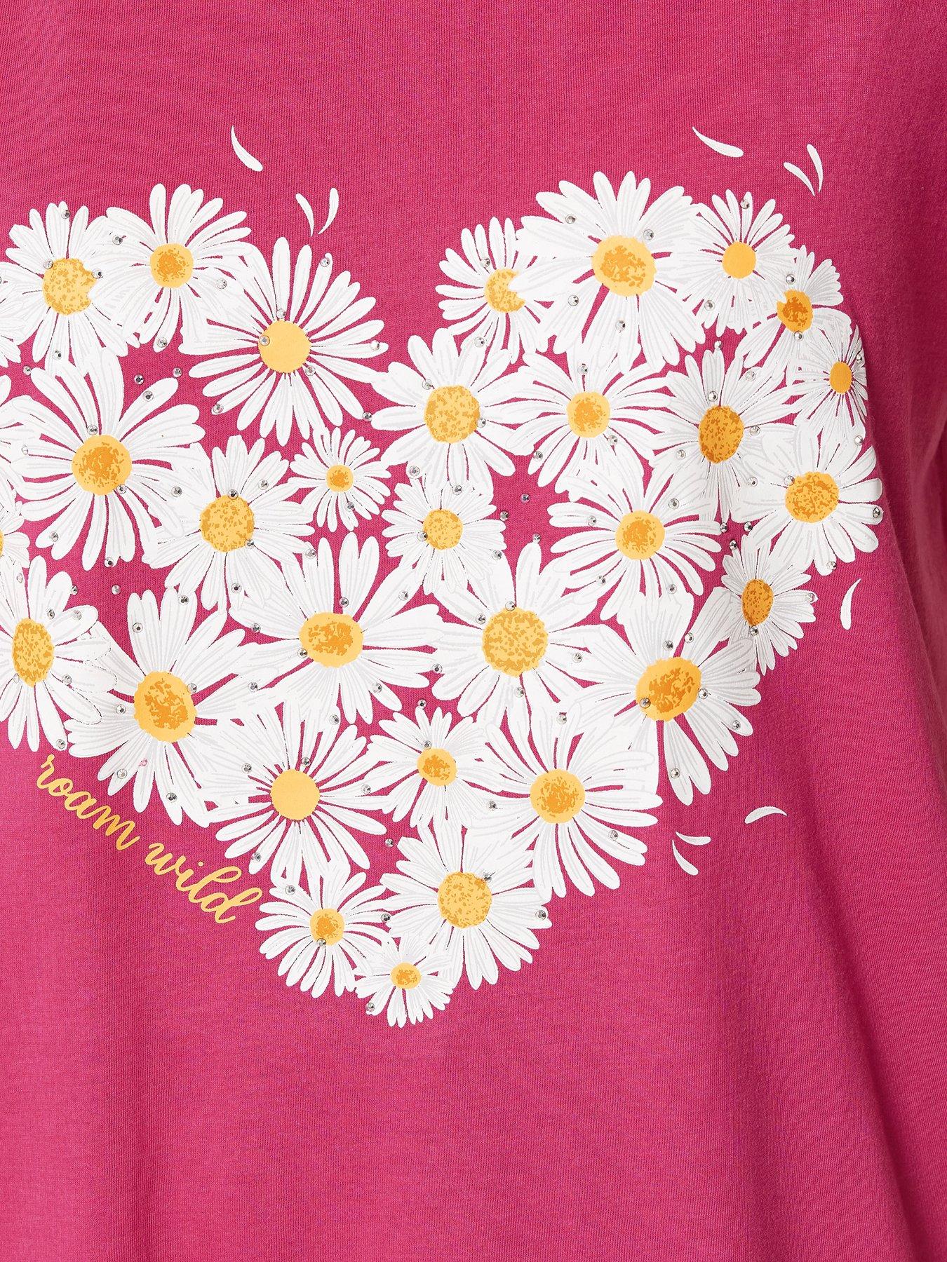 Image 4 of 5 of Yours Curve Printed Placement Core T-Shirt - Pink