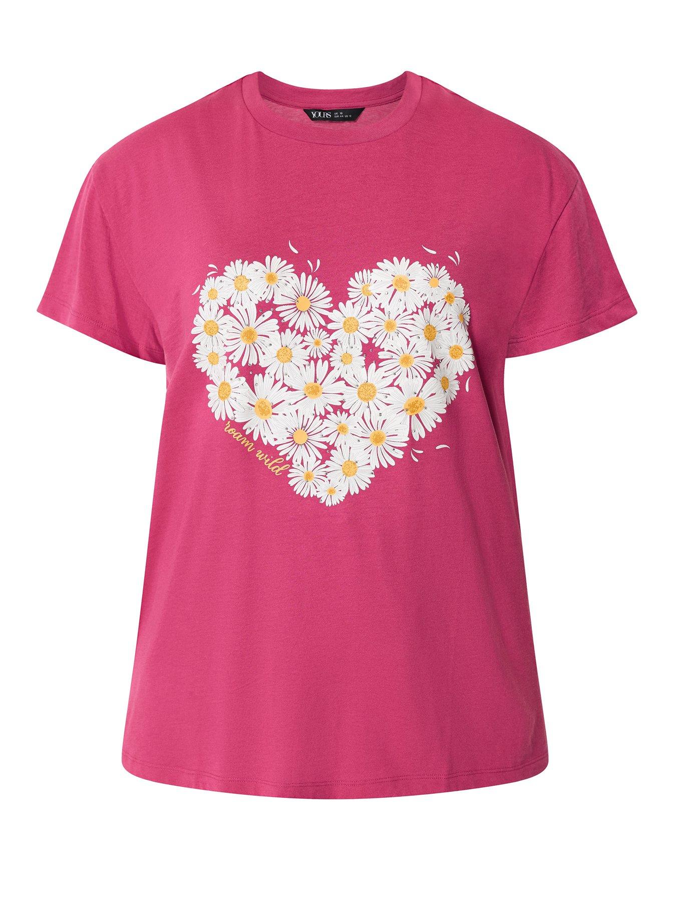 Image 5 of 5 of Yours Curve Printed Placement Core T-Shirt - Pink