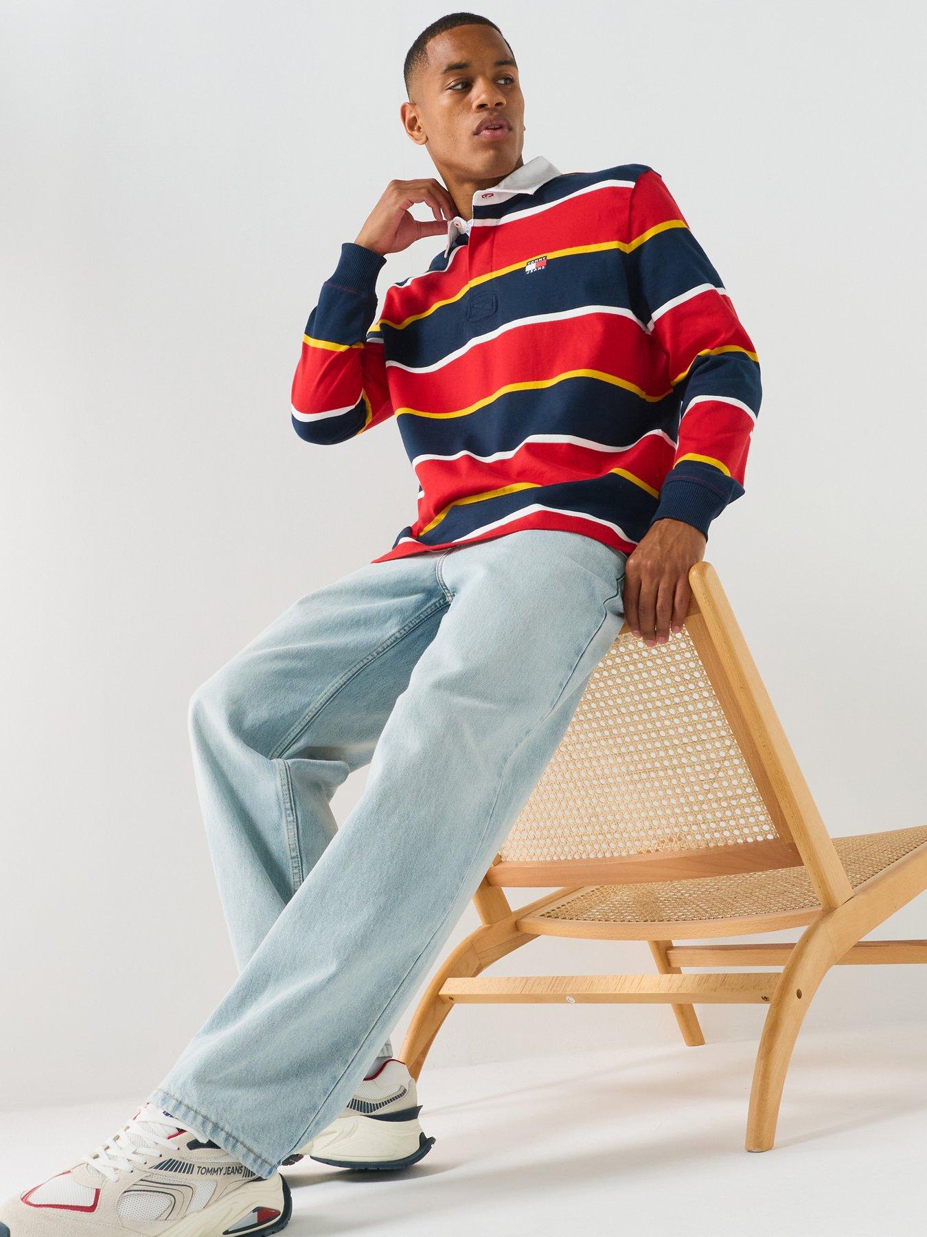 Tommy Jeans Striped Rugby Long Sleeve Polo Shirt - Red