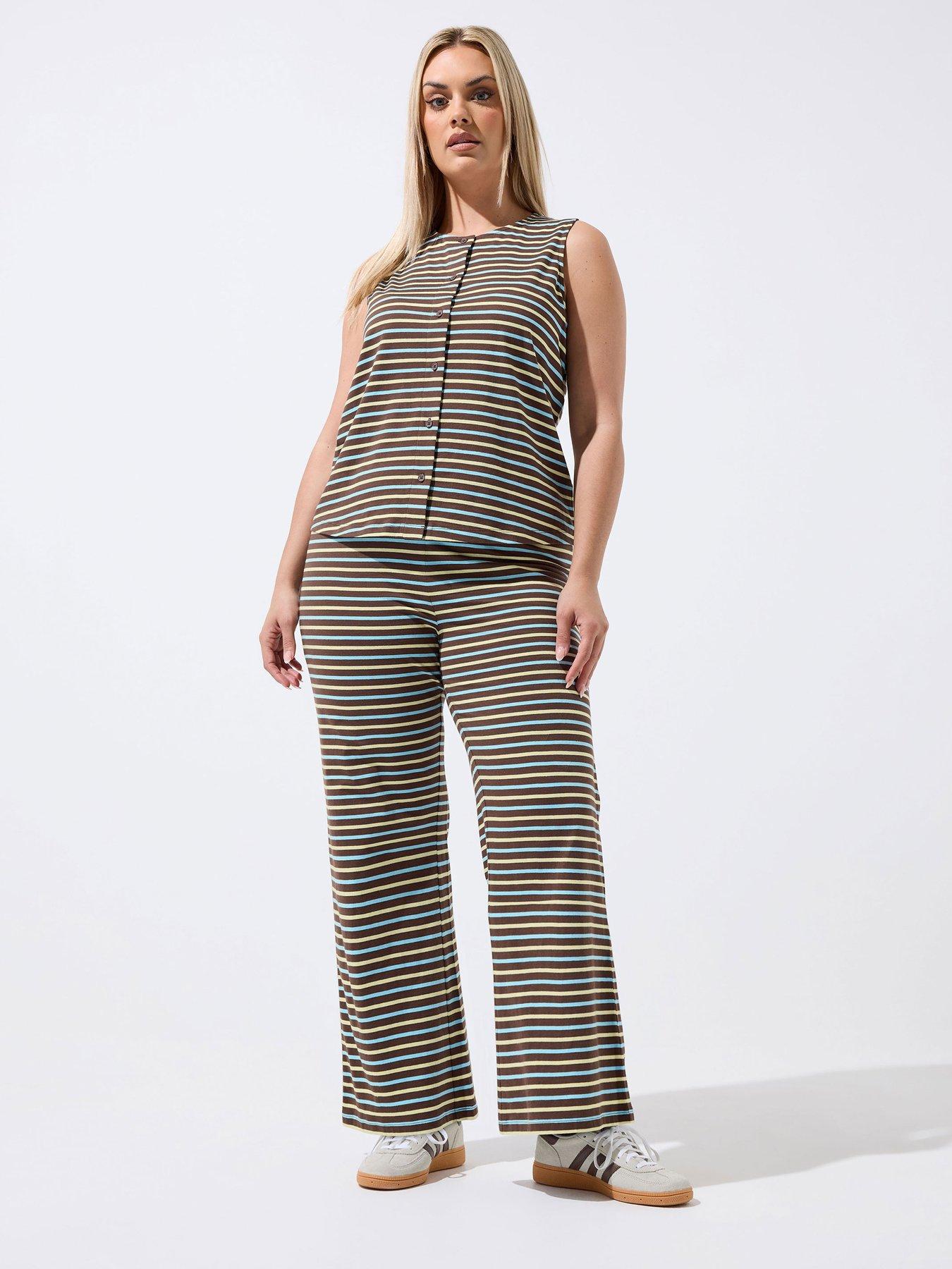 Image 3 of 4 of Yours Curve Stripe Trouser Co Ord - Yellow
