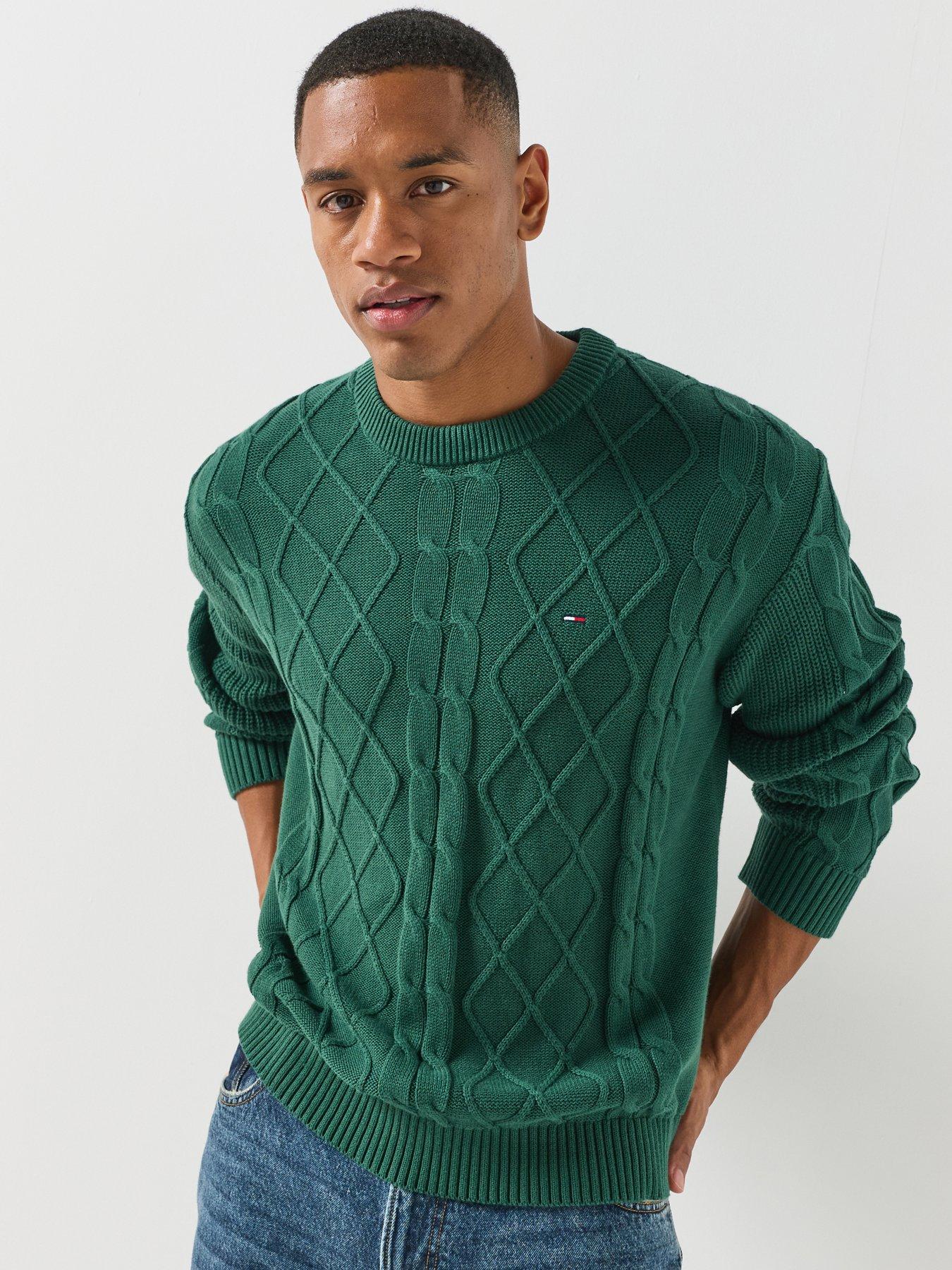 Image 1 of 6 of Tommy Jeans Regular Fit Cable Knitted Jumper - Green