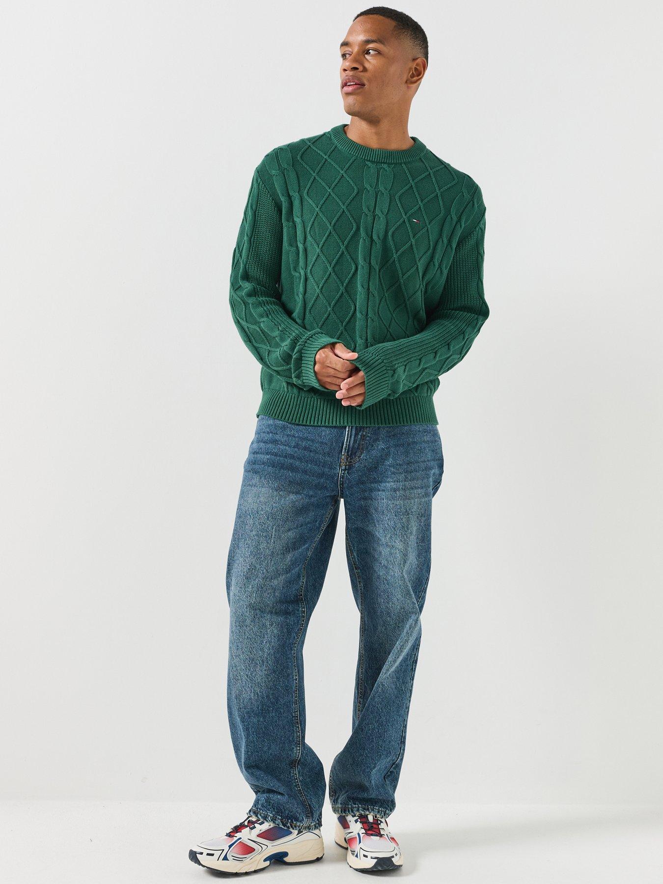Image 3 of 6 of Tommy Jeans Regular Fit Cable Knitted Jumper - Green