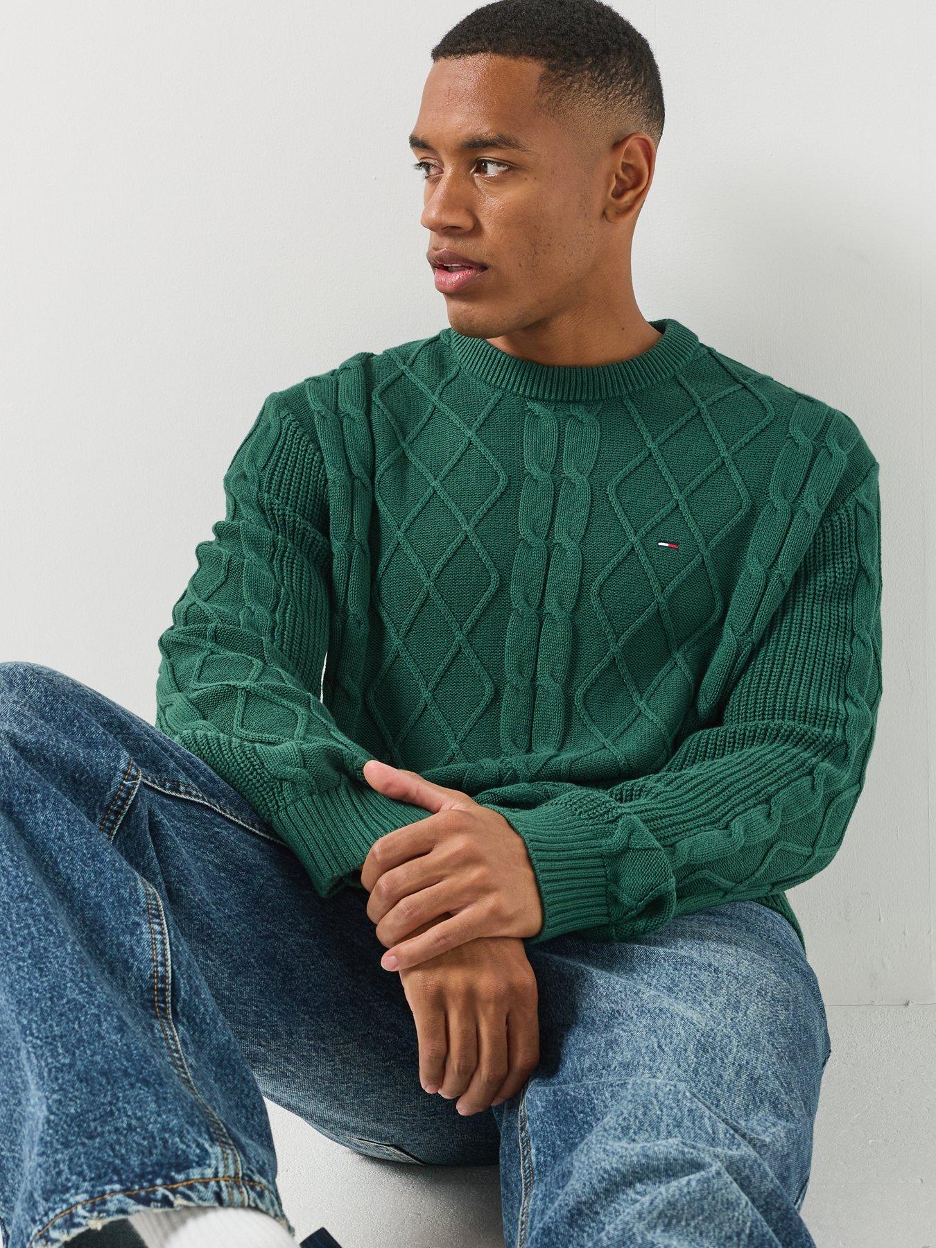 Image 4 of 6 of Tommy Jeans Regular Fit Cable Knitted Jumper - Green