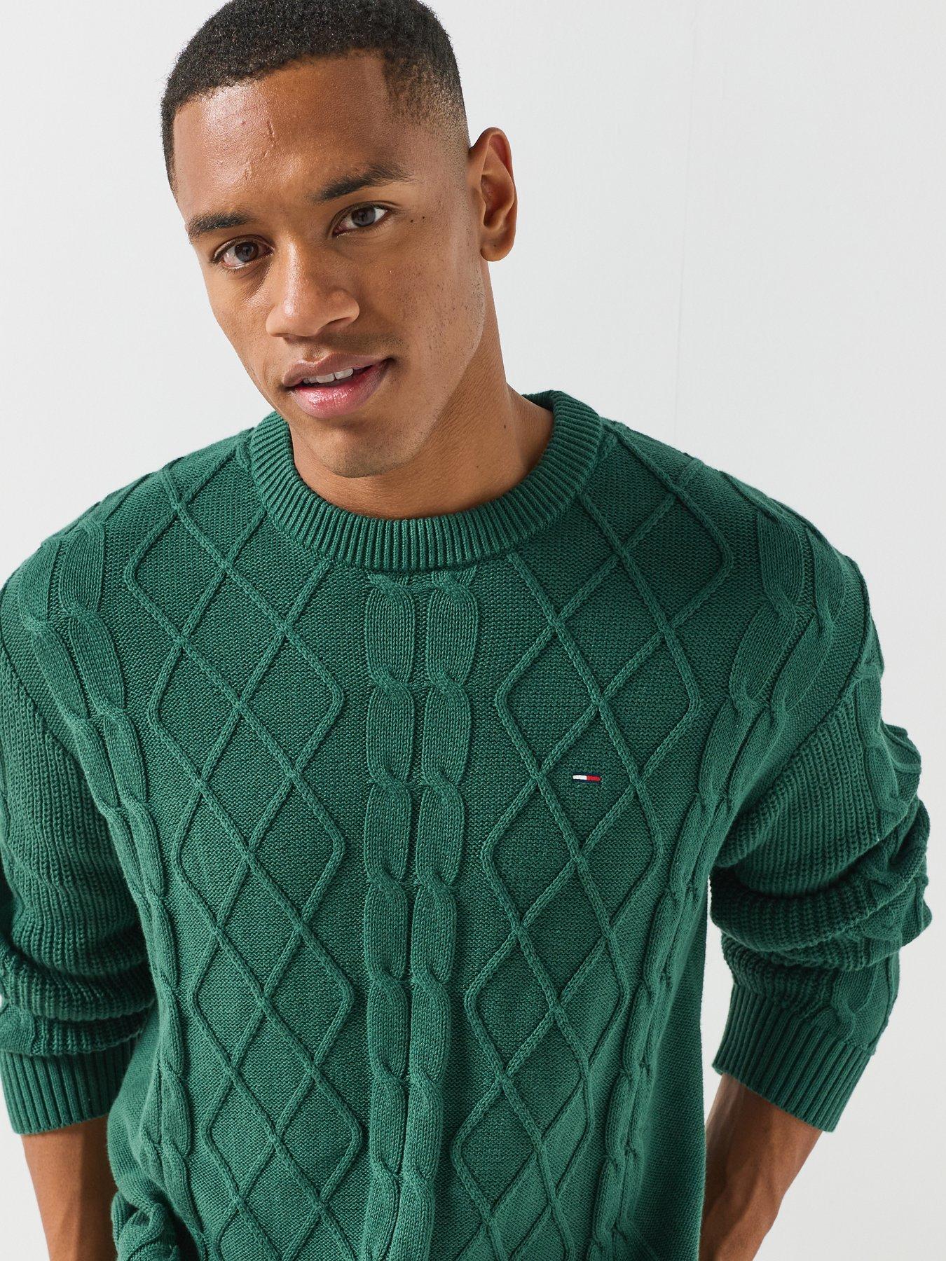 Image 5 of 6 of Tommy Jeans Regular Fit Cable Knitted Jumper - Green