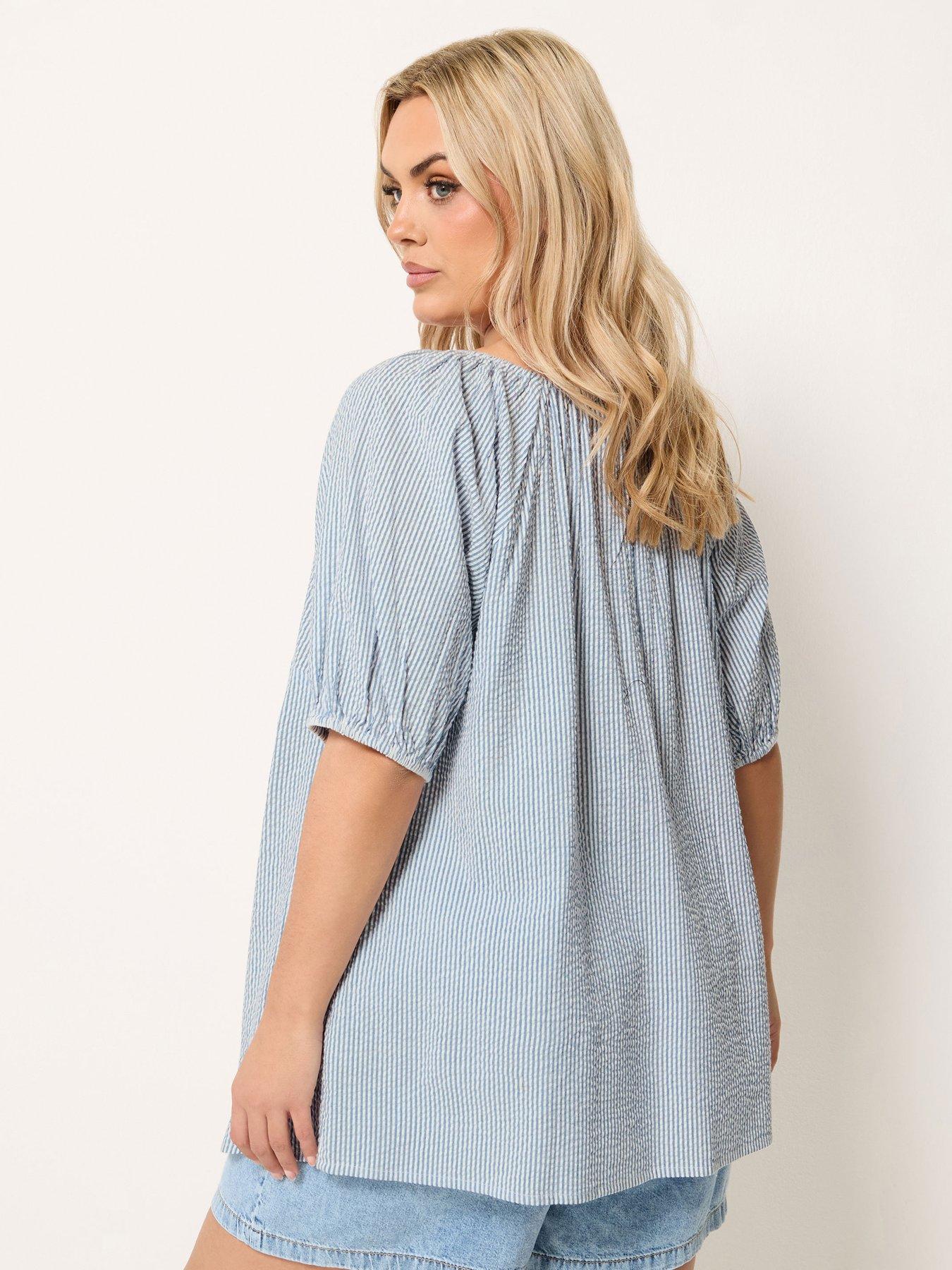 Image 2 of 4 of Yours Curve Stripe Gypsy Top - Blue