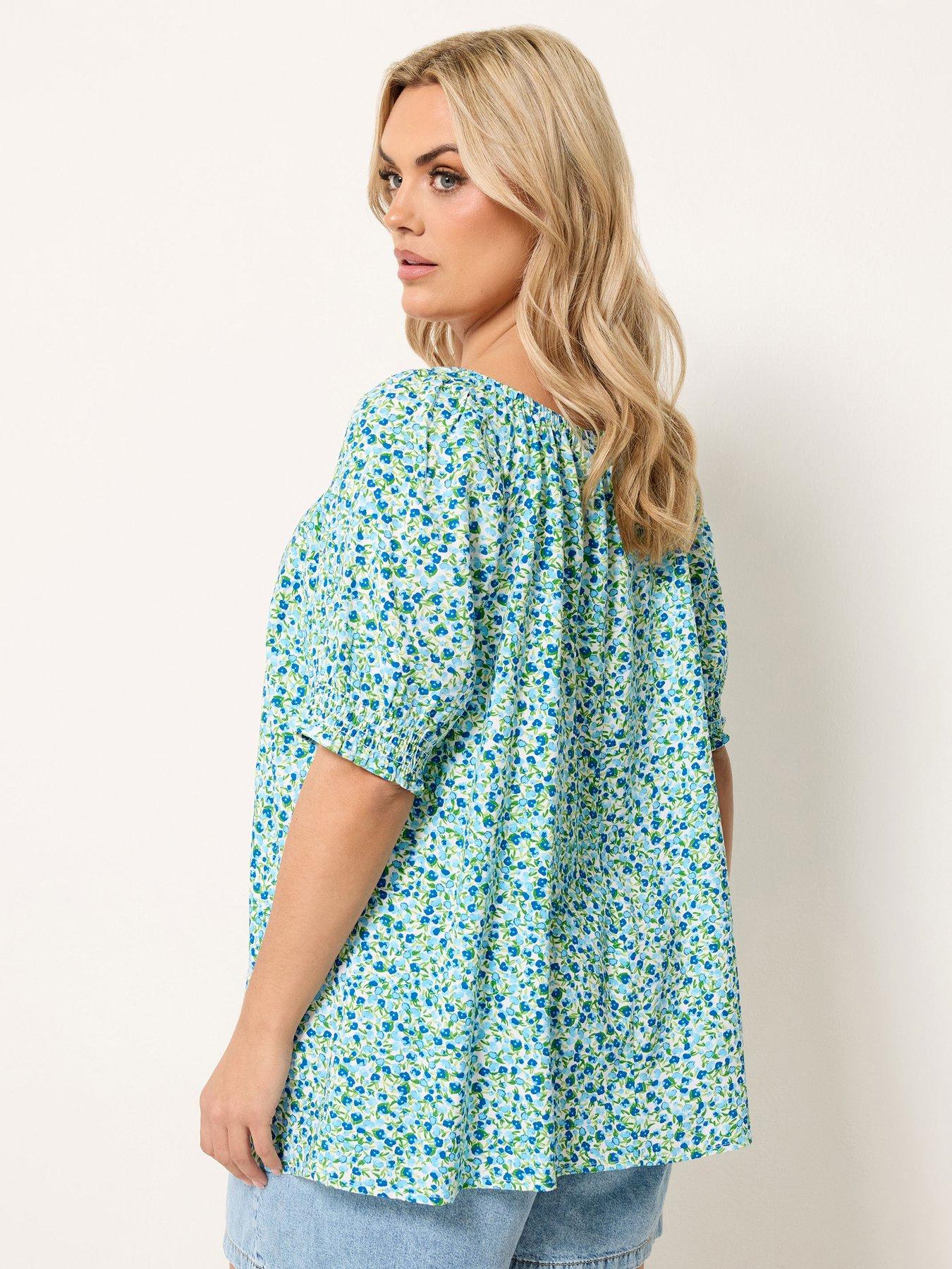 Image 2 of 4 of Yours Curve Ditsy Print Gypsy Top - Blue