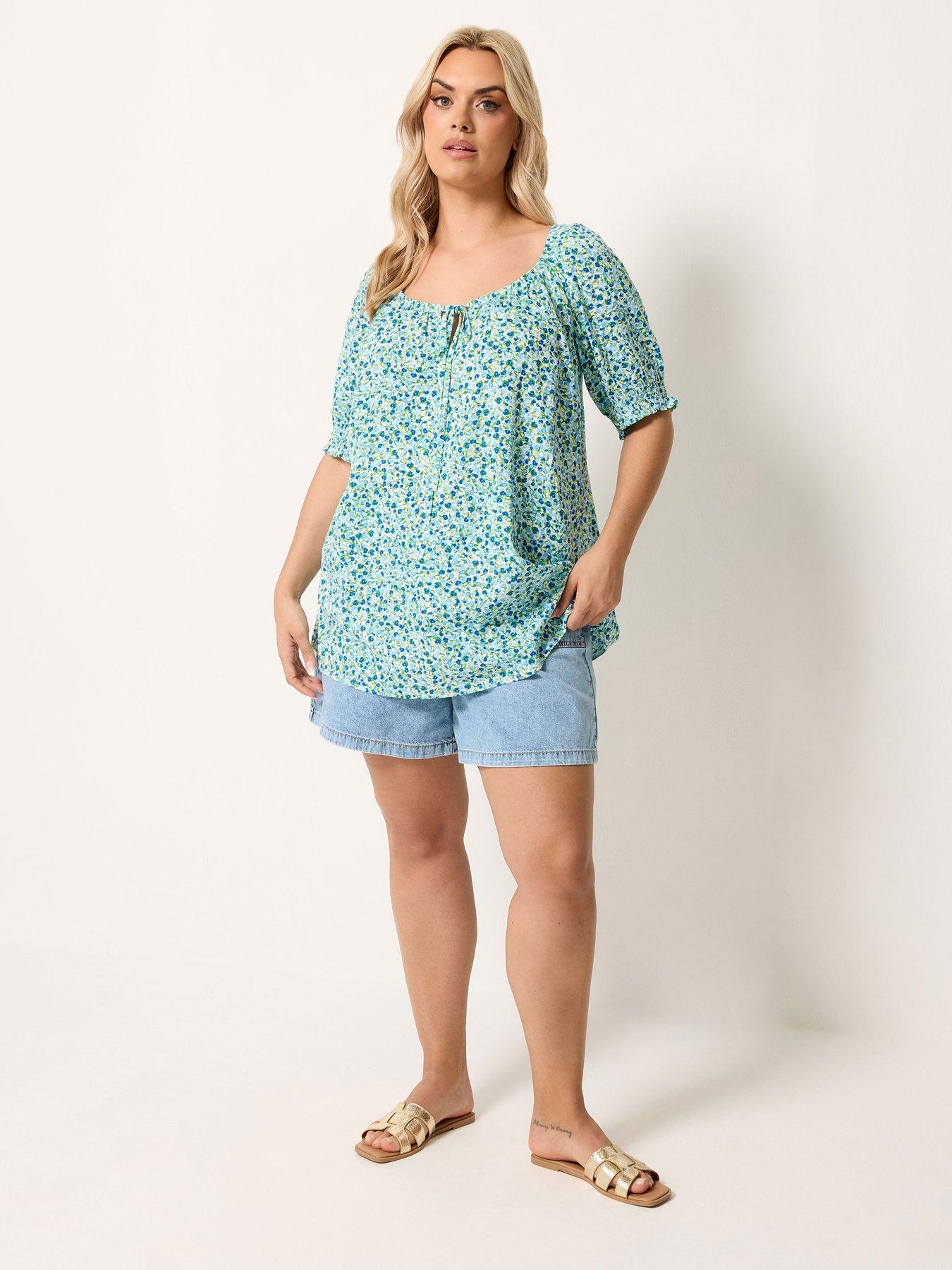 Image 3 of 4 of Yours Curve Ditsy Print Gypsy Top - Blue