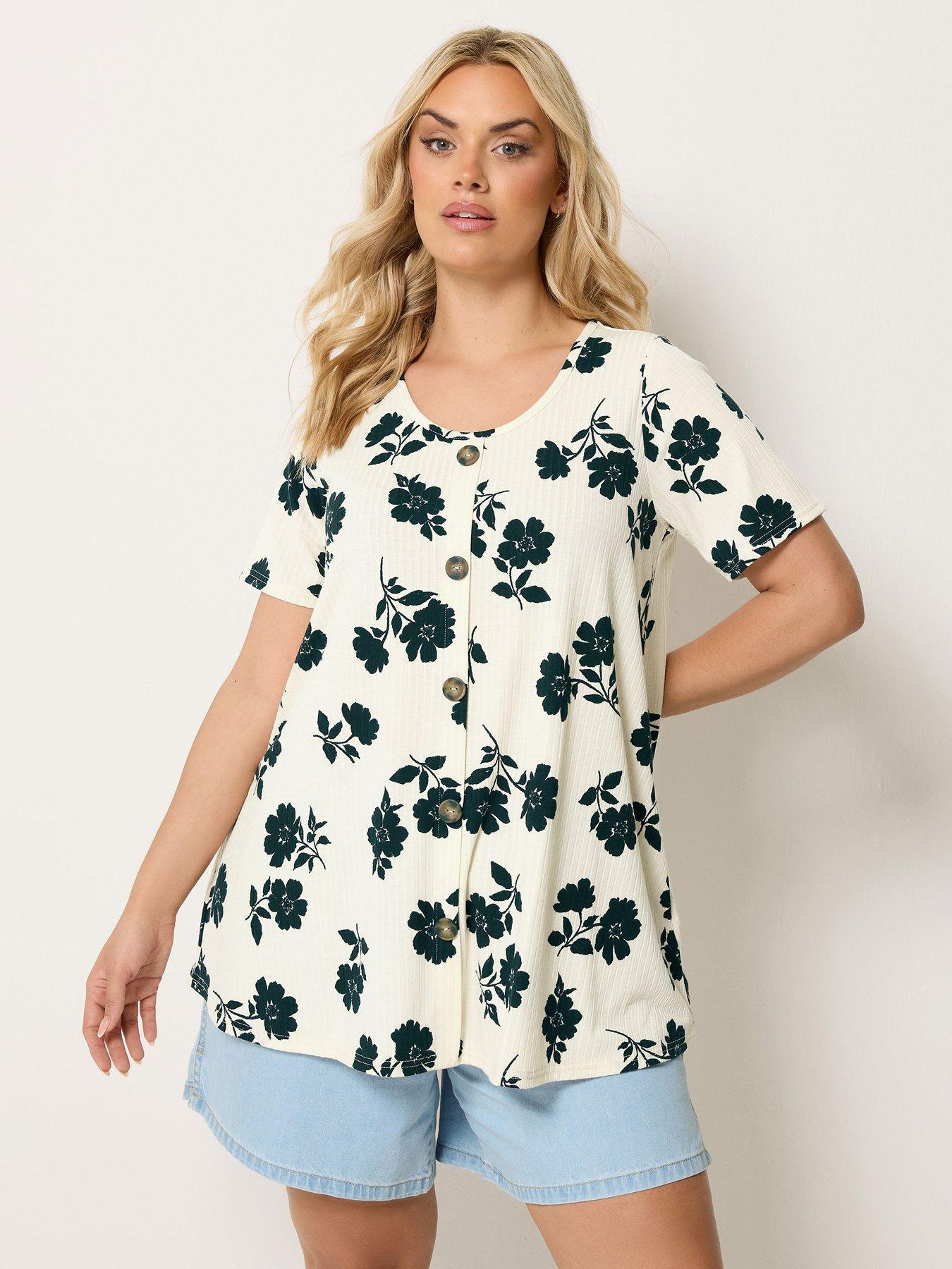 Yours Curve Printed Button Front Swing T-shirt