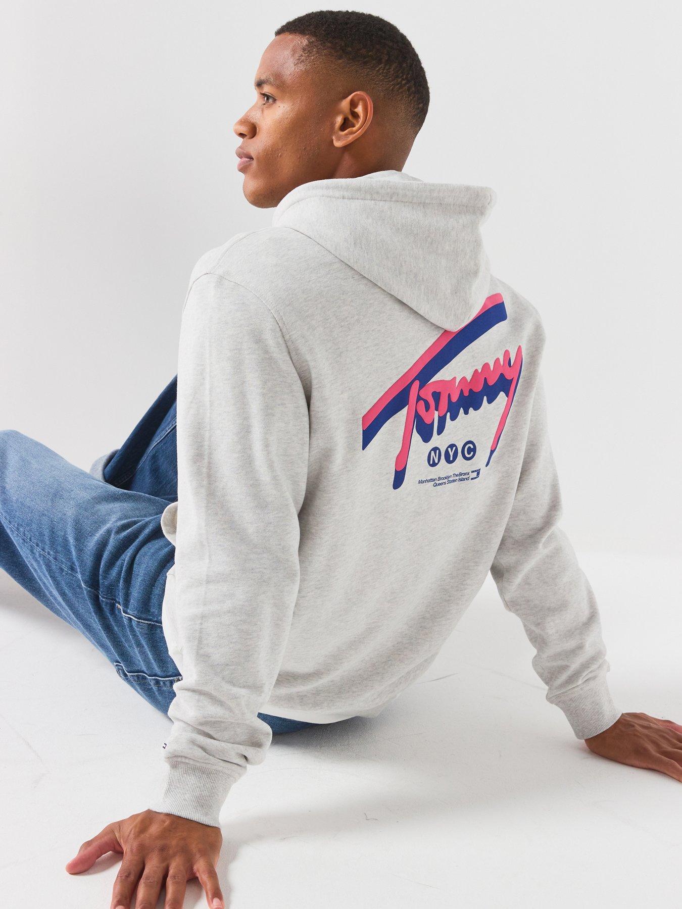 Tommy Jeans Nyc Signature Back Graphic Hoodie, Grey, Size Xl, Men
