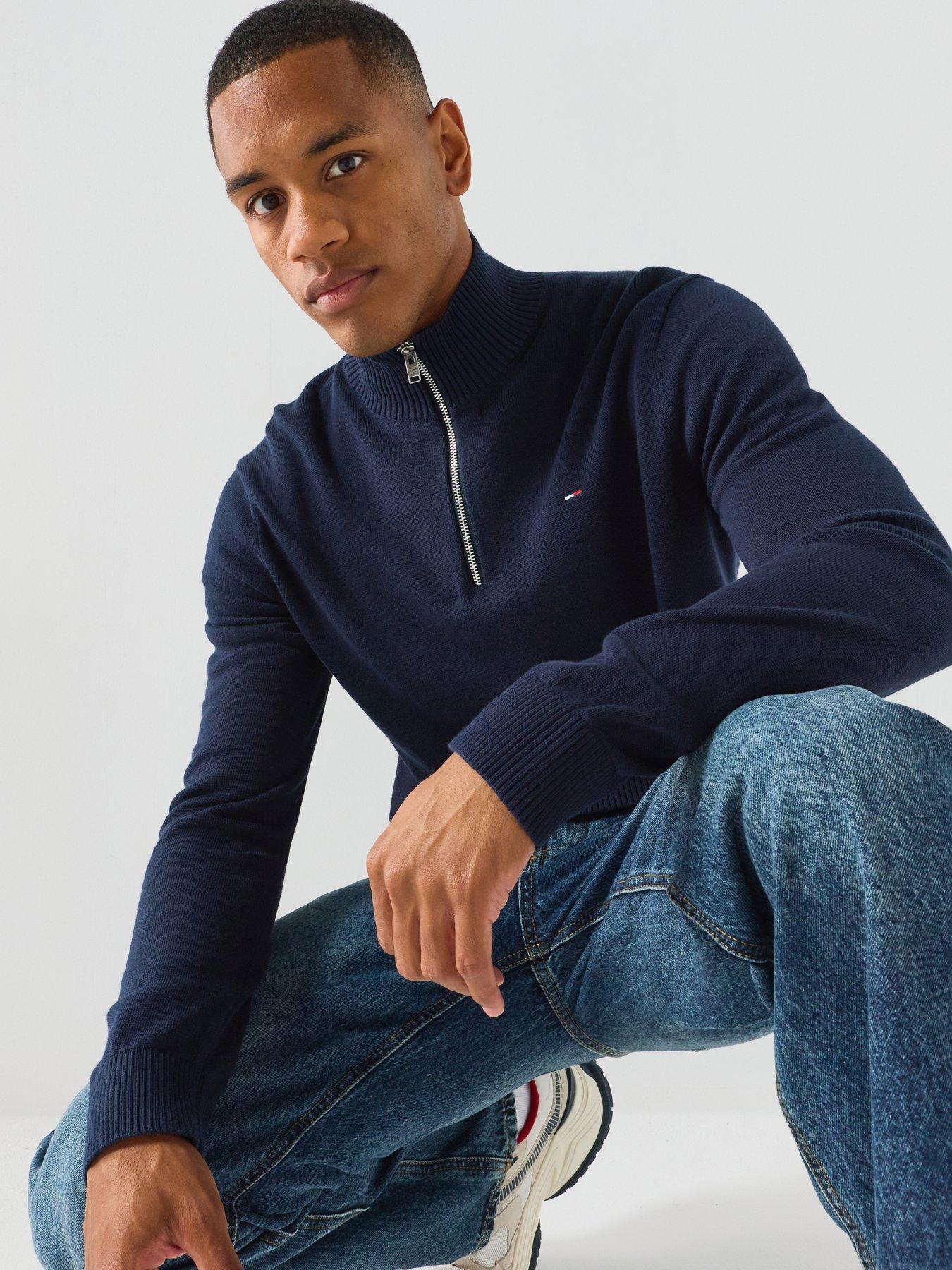 Image 1 of 6 of Tommy Jeans Slim Essentials 1/4 Knitted Jumper - Blue