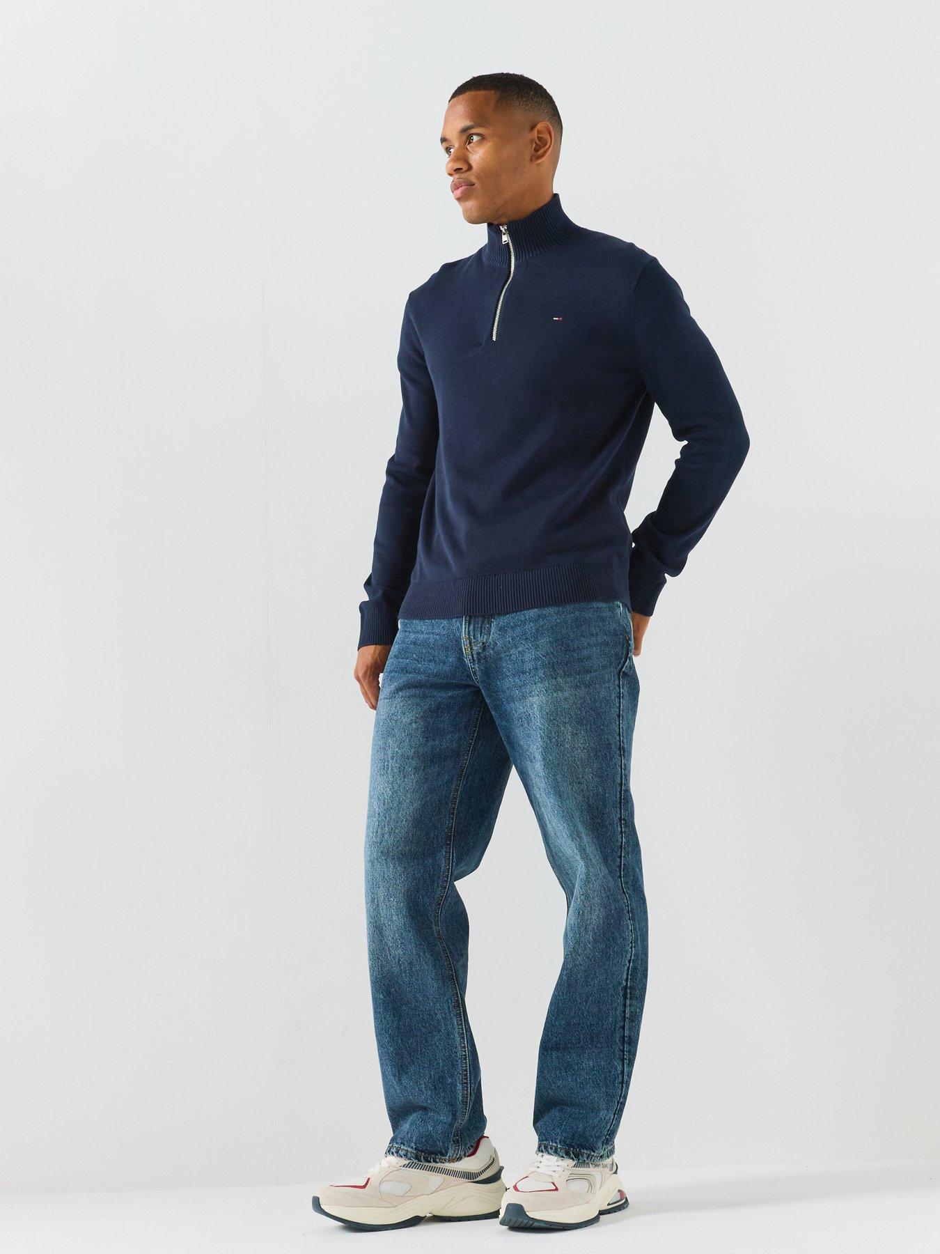 Image 3 of 6 of Tommy Jeans Slim Essentials 1/4 Knitted Jumper - Blue