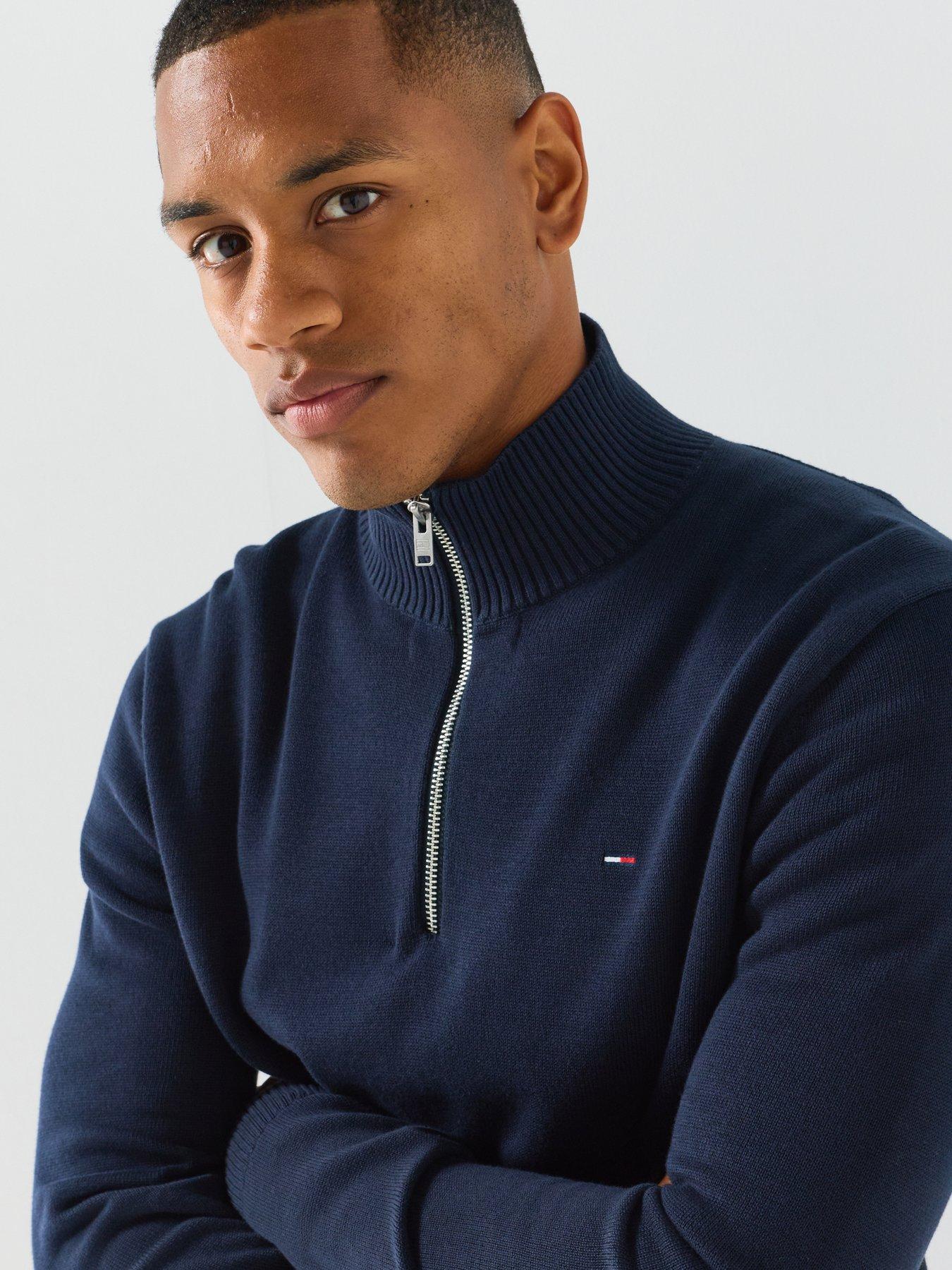 Image 4 of 6 of Tommy Jeans Slim Essentials 1/4 Knitted Jumper - Blue