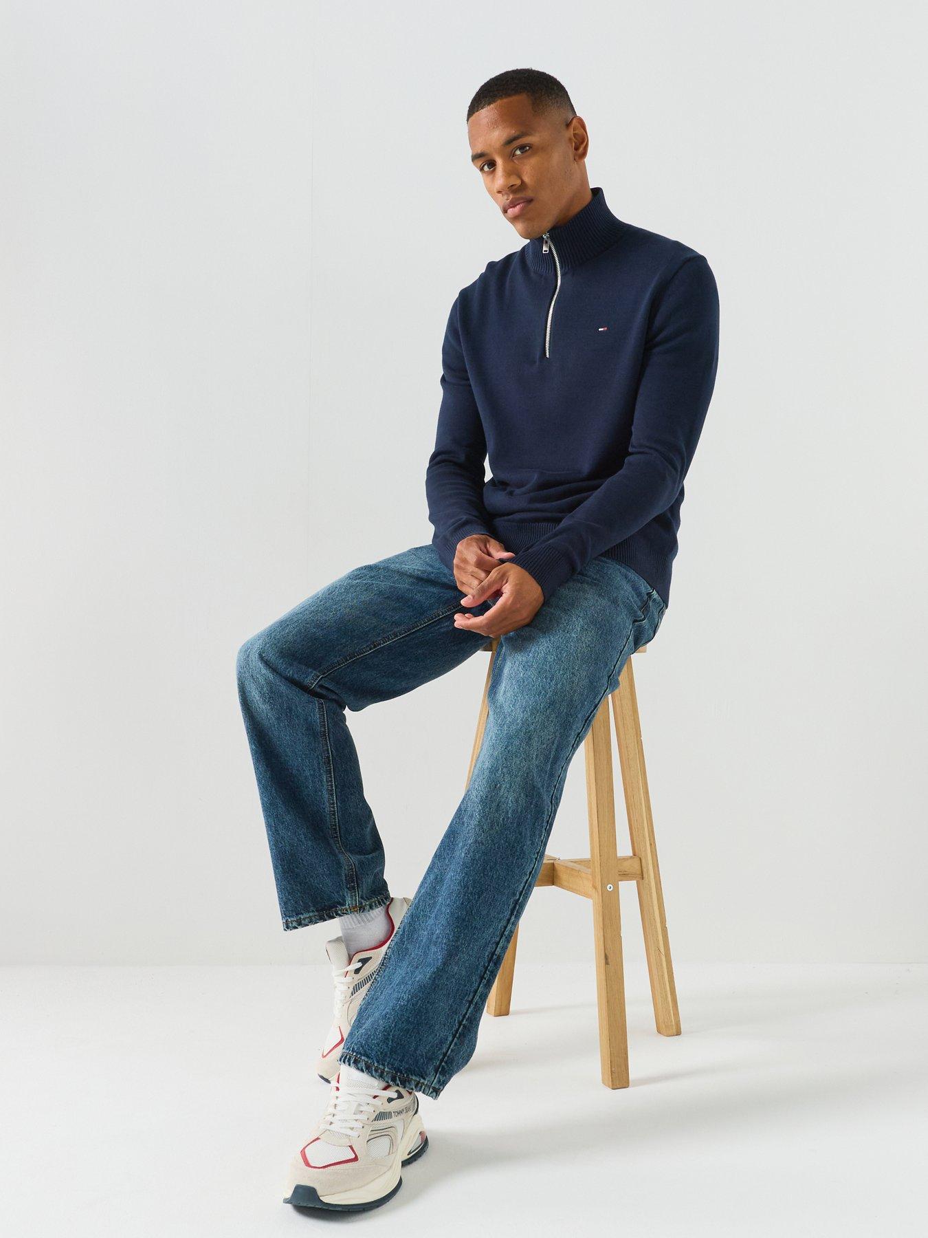Image 5 of 6 of Tommy Jeans Slim Essentials 1/4 Knitted Jumper - Blue