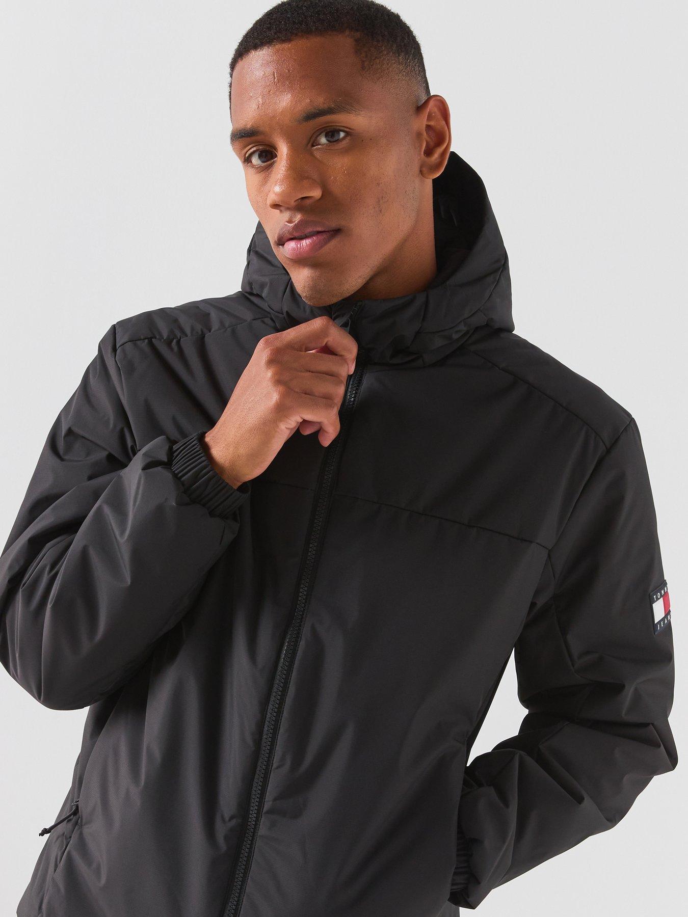 Image 6 of 6 of Tommy Jeans Mens Padded Hooded Full-Zip Poly Jacket - Black