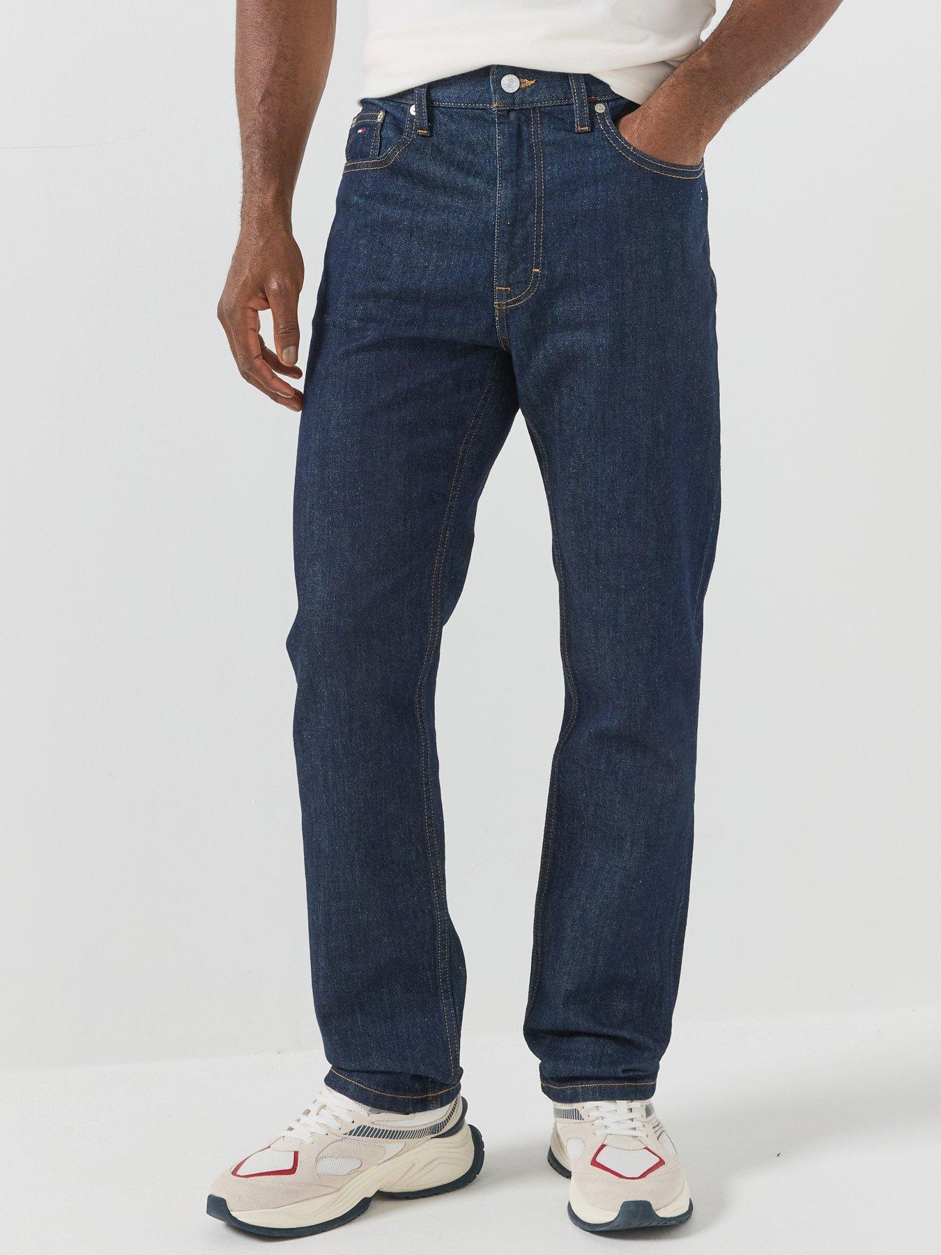Tommy Jeans Mens Ryan Slim Fit Stretch Straight Jeans, Dark Blue, Size 36, Inside Leg Regular, Men