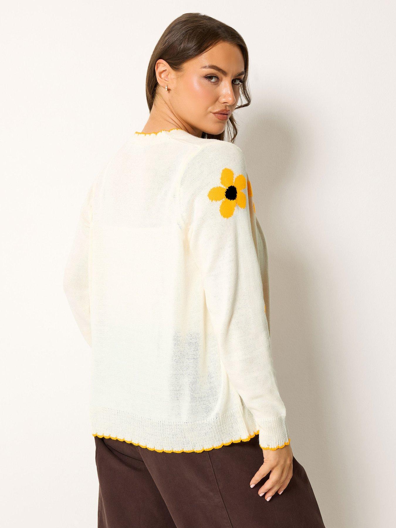 Image 2 of 4 of Yours Curve Sunflower Scallop Cardigan - Cream