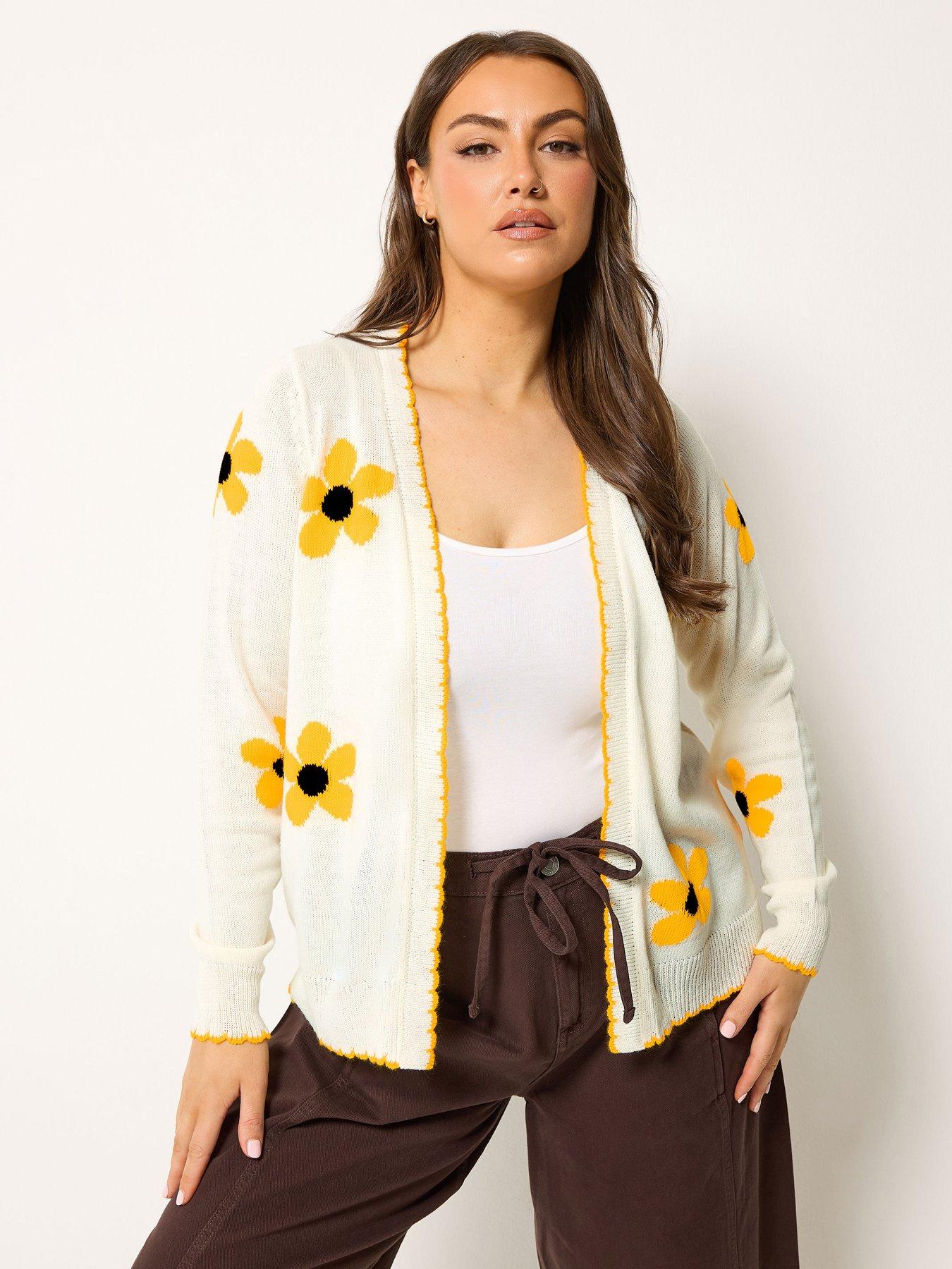 Image 4 of 4 of Yours Curve Sunflower Scallop Cardigan - Cream