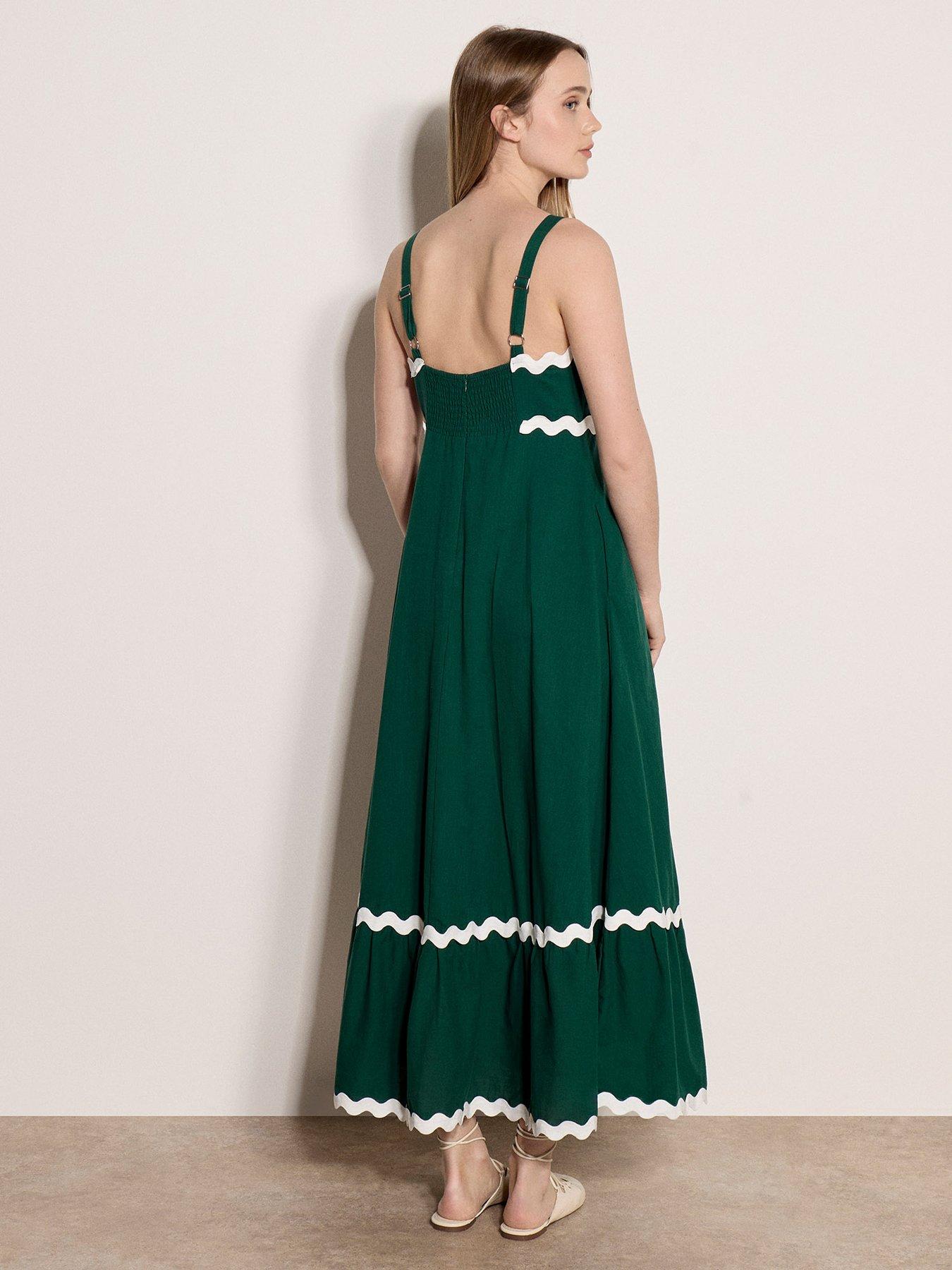 Image 2 of 4 of Apricot Ric Rac Trim Midaxi Dress - Green