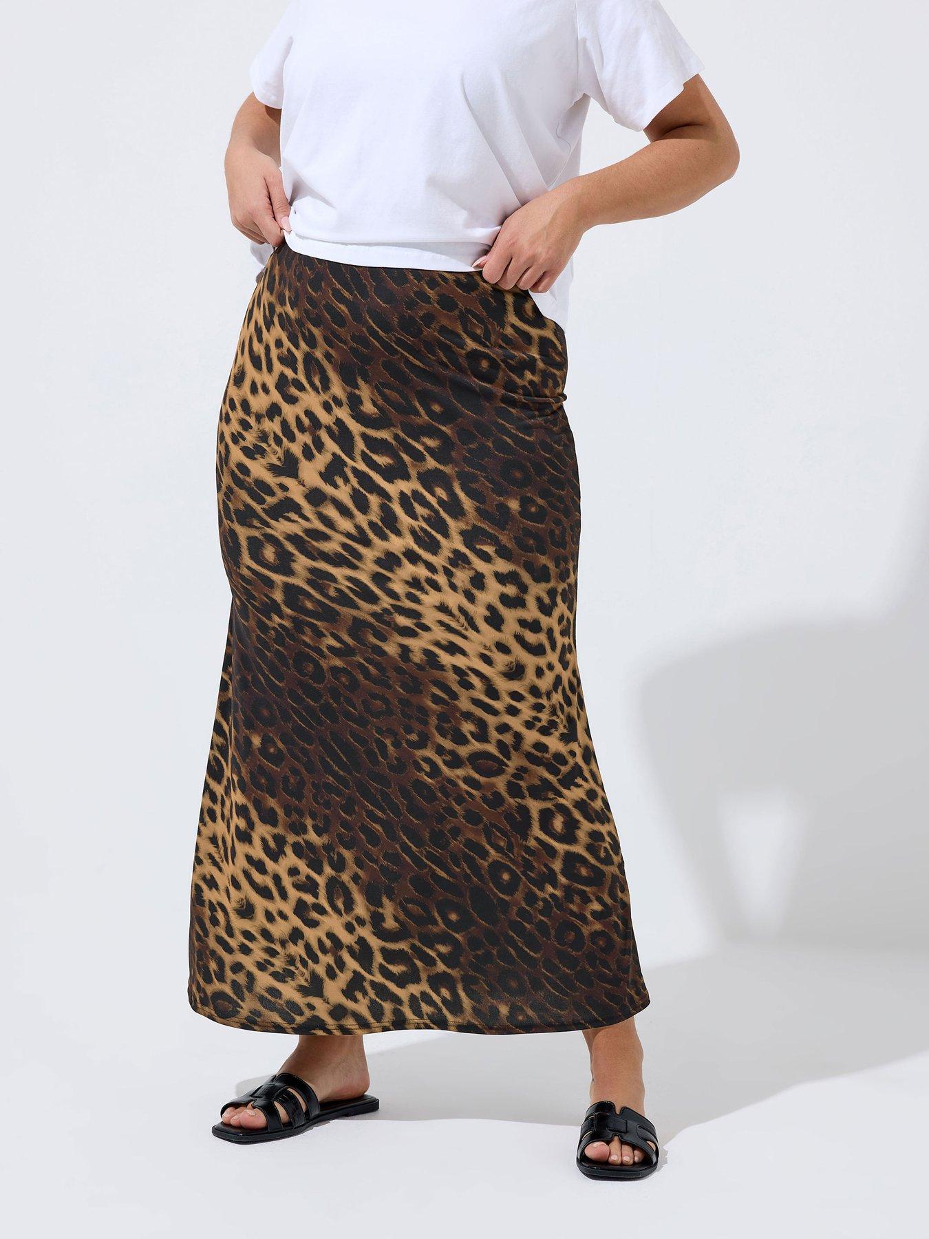 Yours Curve Leopard Print Mix Fishtail Skirt