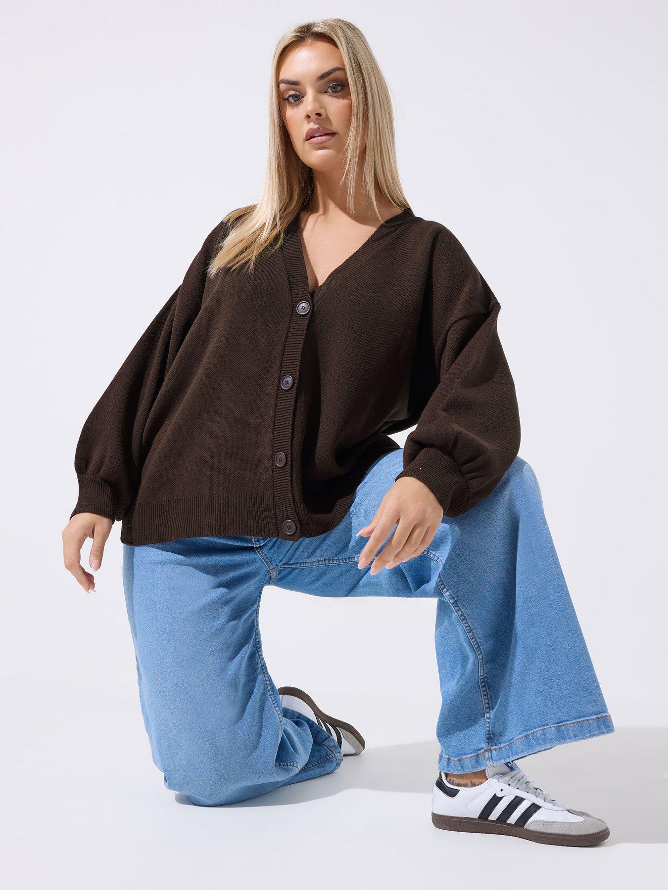 Yours Curve Balloon Sleeve Cardigan - Brown