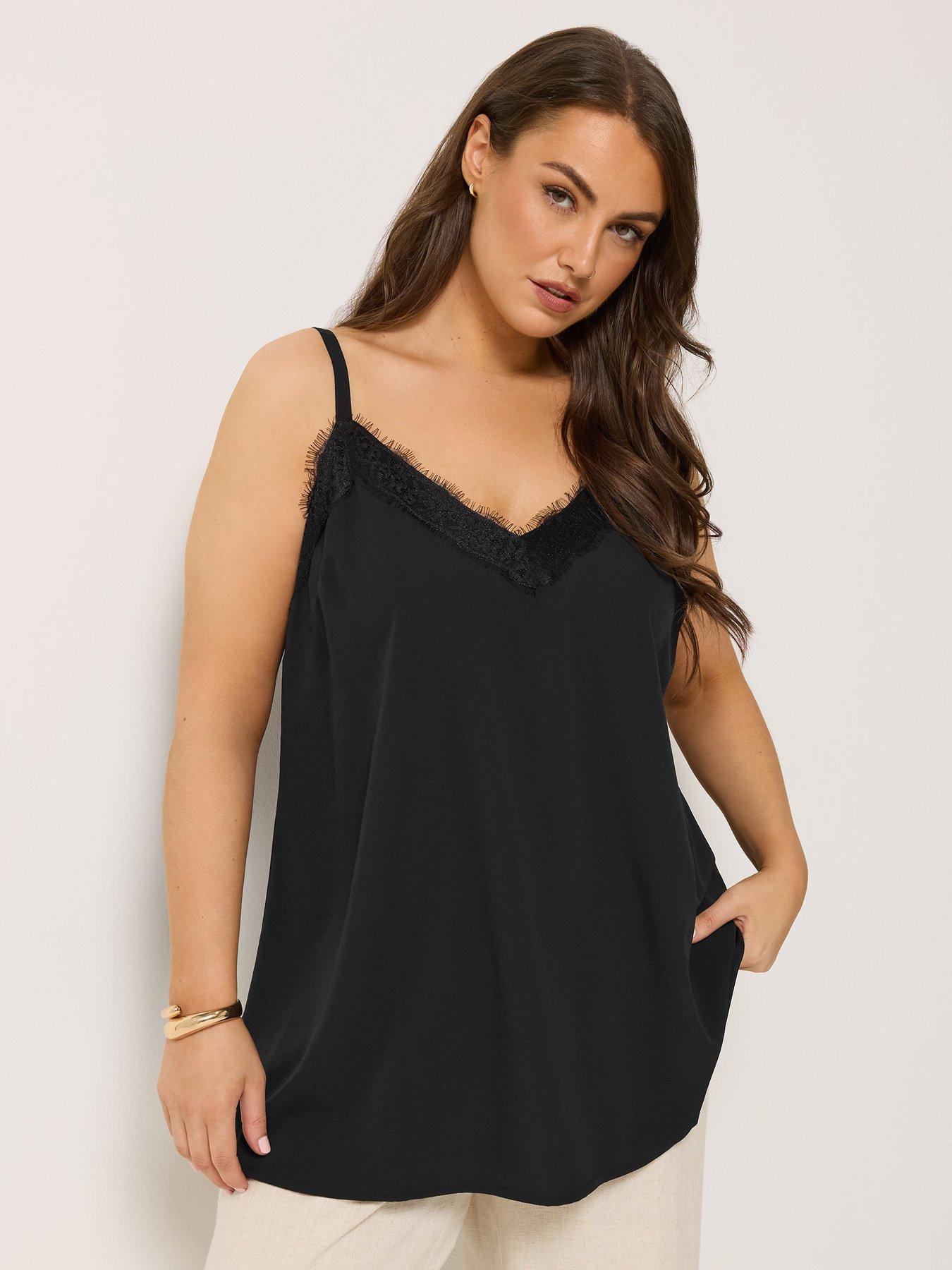 Yours Curve Lace Insert Detail Cami Top - Black