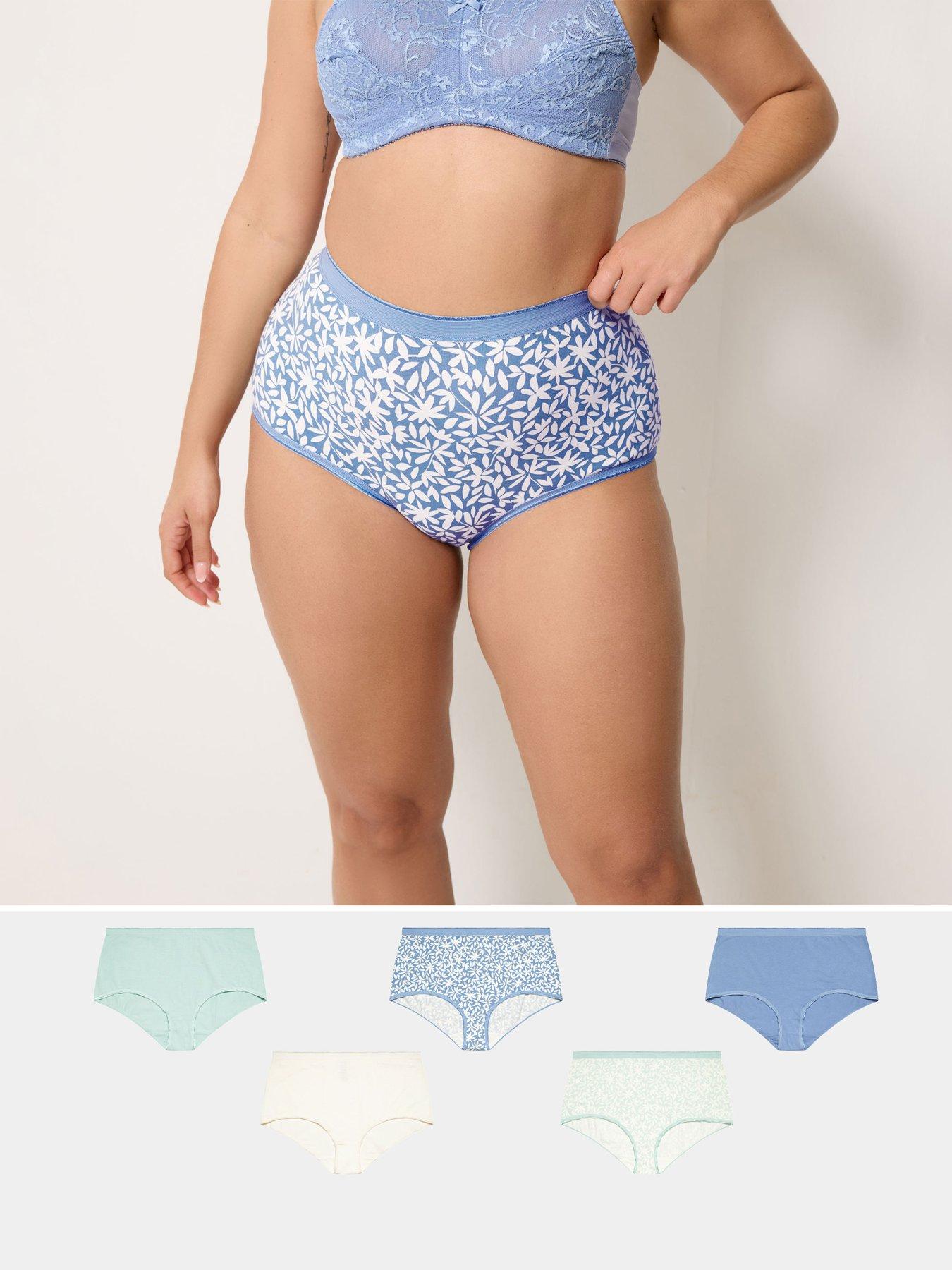 Yours Curve 5 Pack Leaf Print Full Briefs - Blue