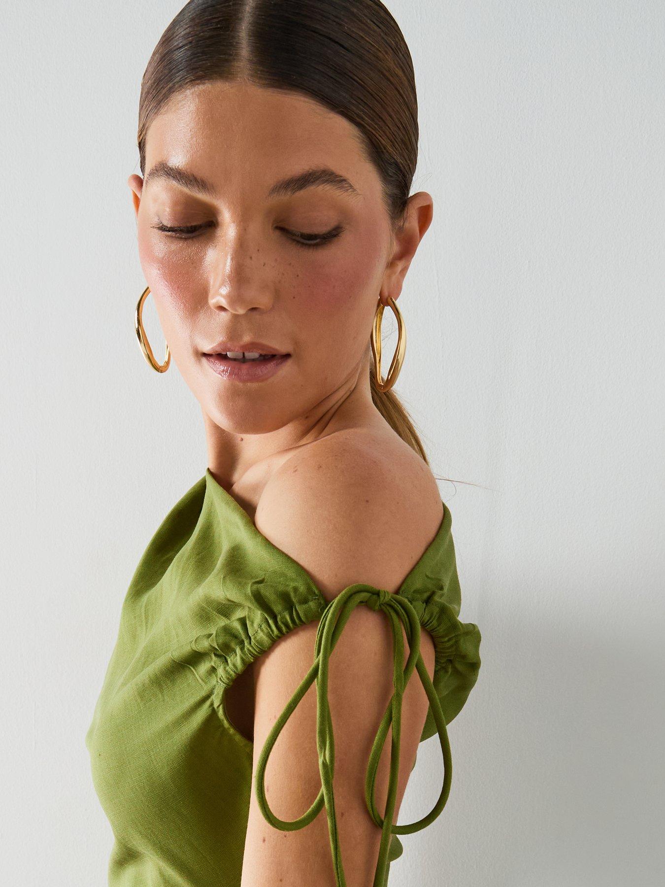 Image 4 of 6 of Mango Asymmetric Side Ruched Dress - Green