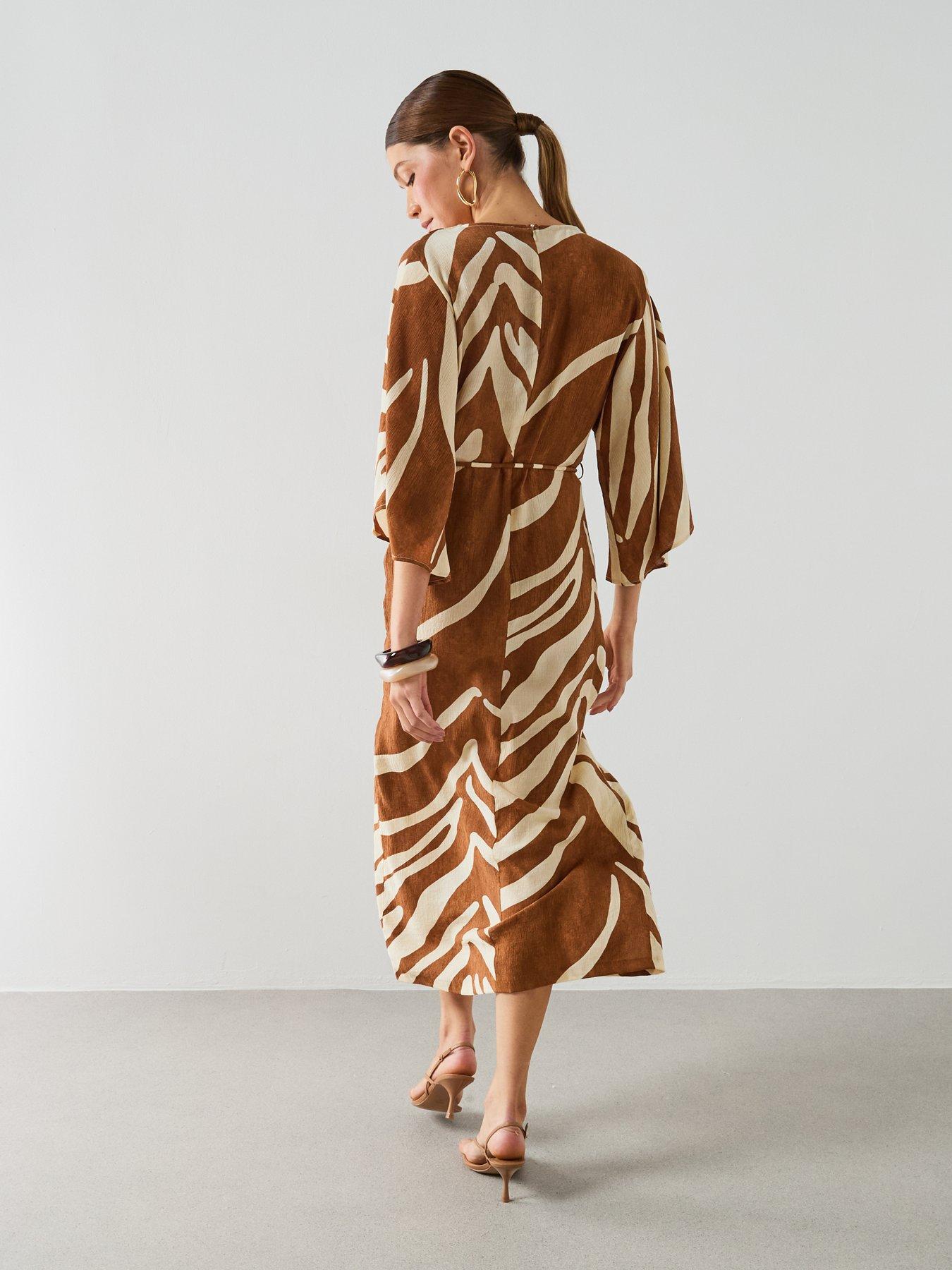 Image 2 of 6 of Mango Printed Cotton Dress - Brown