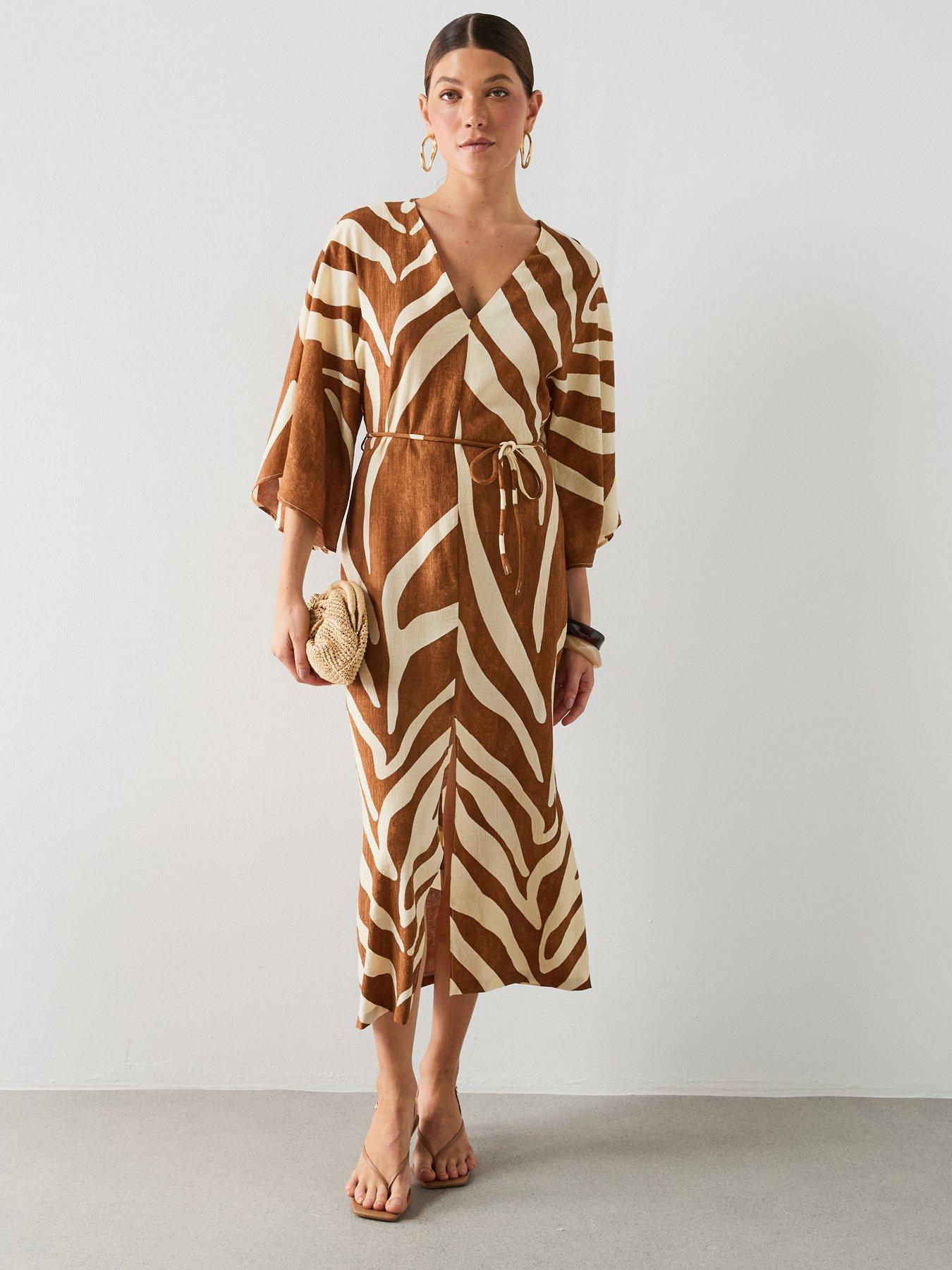 Image 3 of 6 of Mango Printed Cotton Dress - Brown