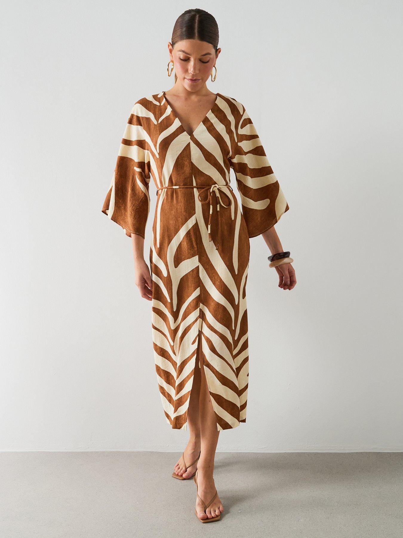 Image 5 of 6 of Mango Printed Cotton Dress - Brown