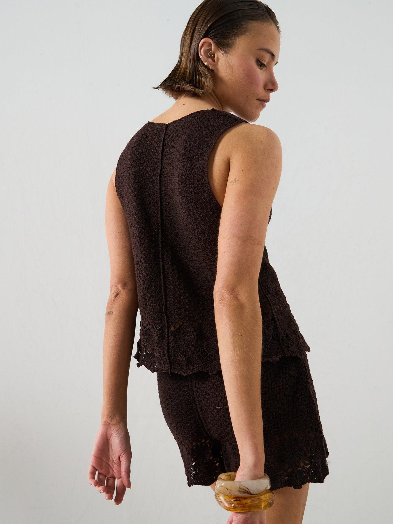 Image 2 of 6 of Mango Crochet Co-Ord Cotton Gilet - Brown