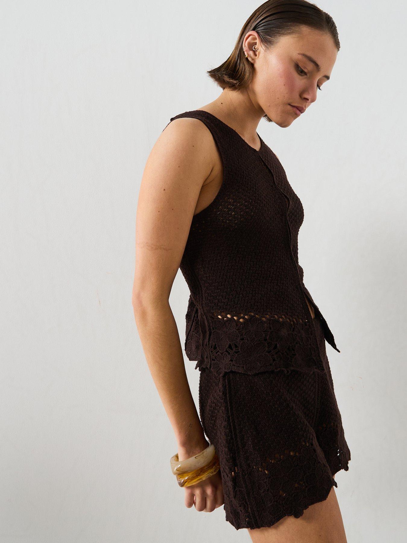 Image 5 of 6 of Mango Crochet Co-Ord Cotton Gilet - Brown