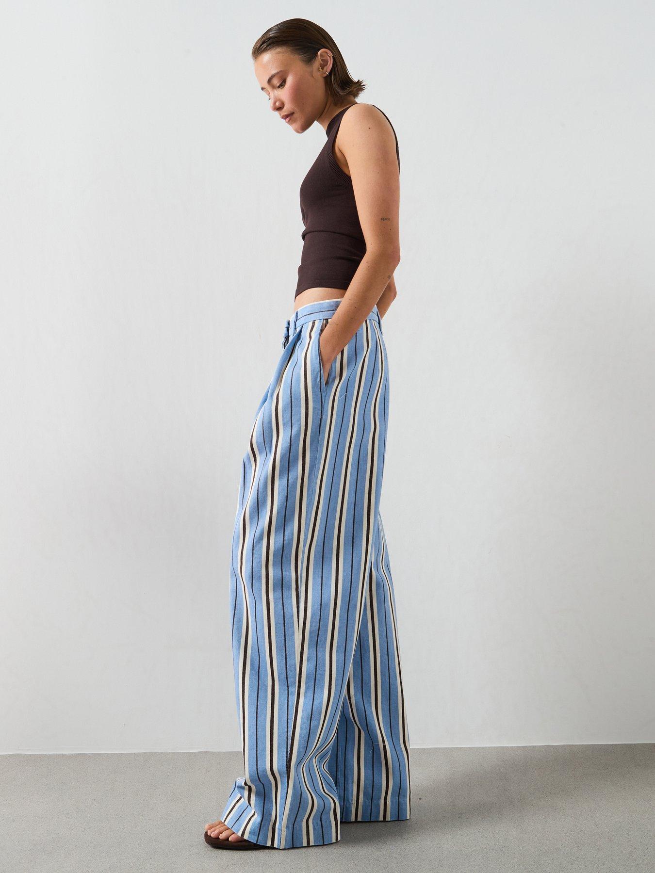 Mango Wide Leg Striped Jeans - Blue