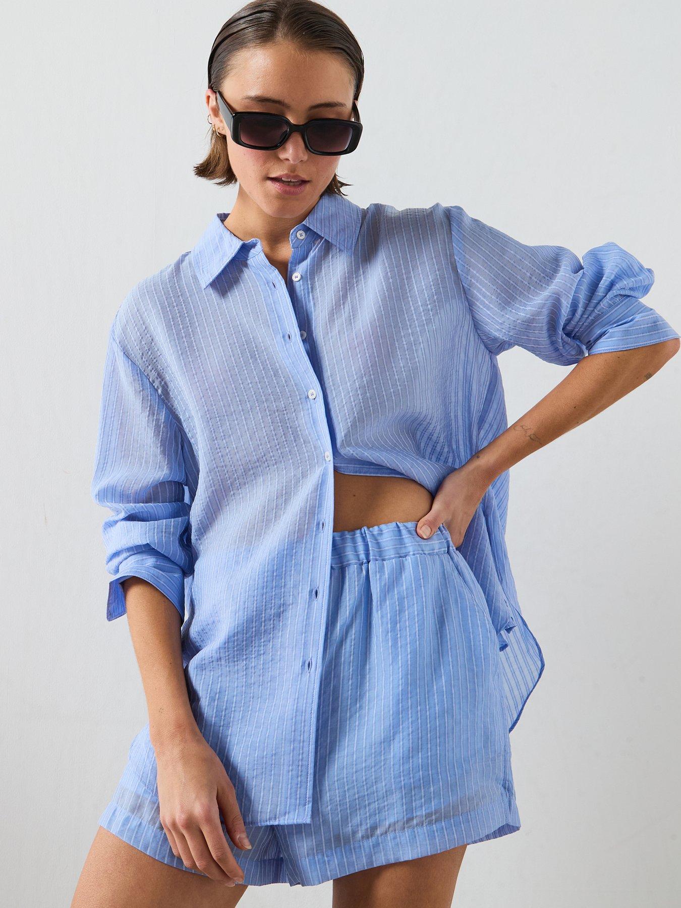 Mango Striped Co-Ord Lyocell Shirt, Blue, Size Xl, Women