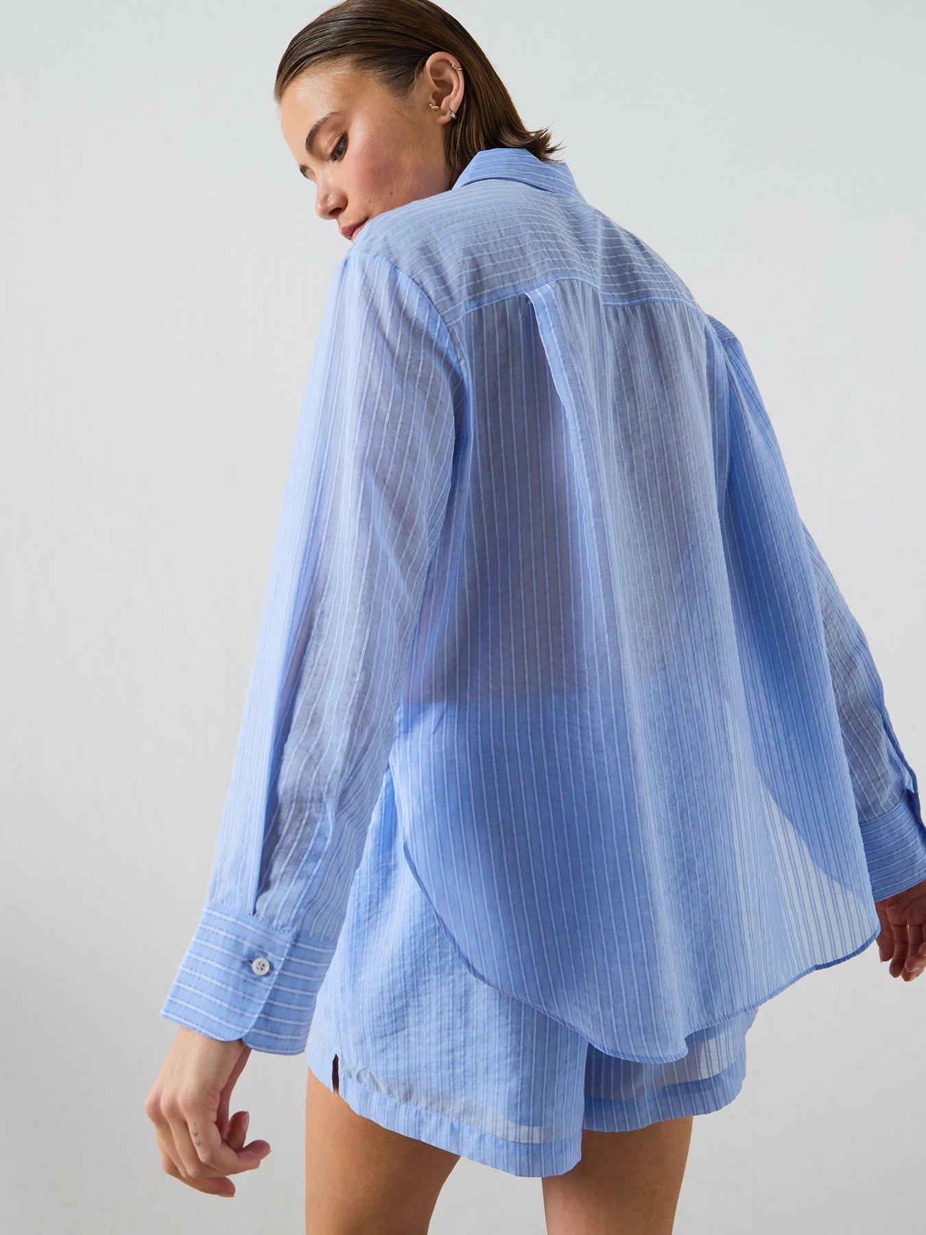 Image 2 of 5 of Mango Striped Co-ord Lyocell Shirt - Blue