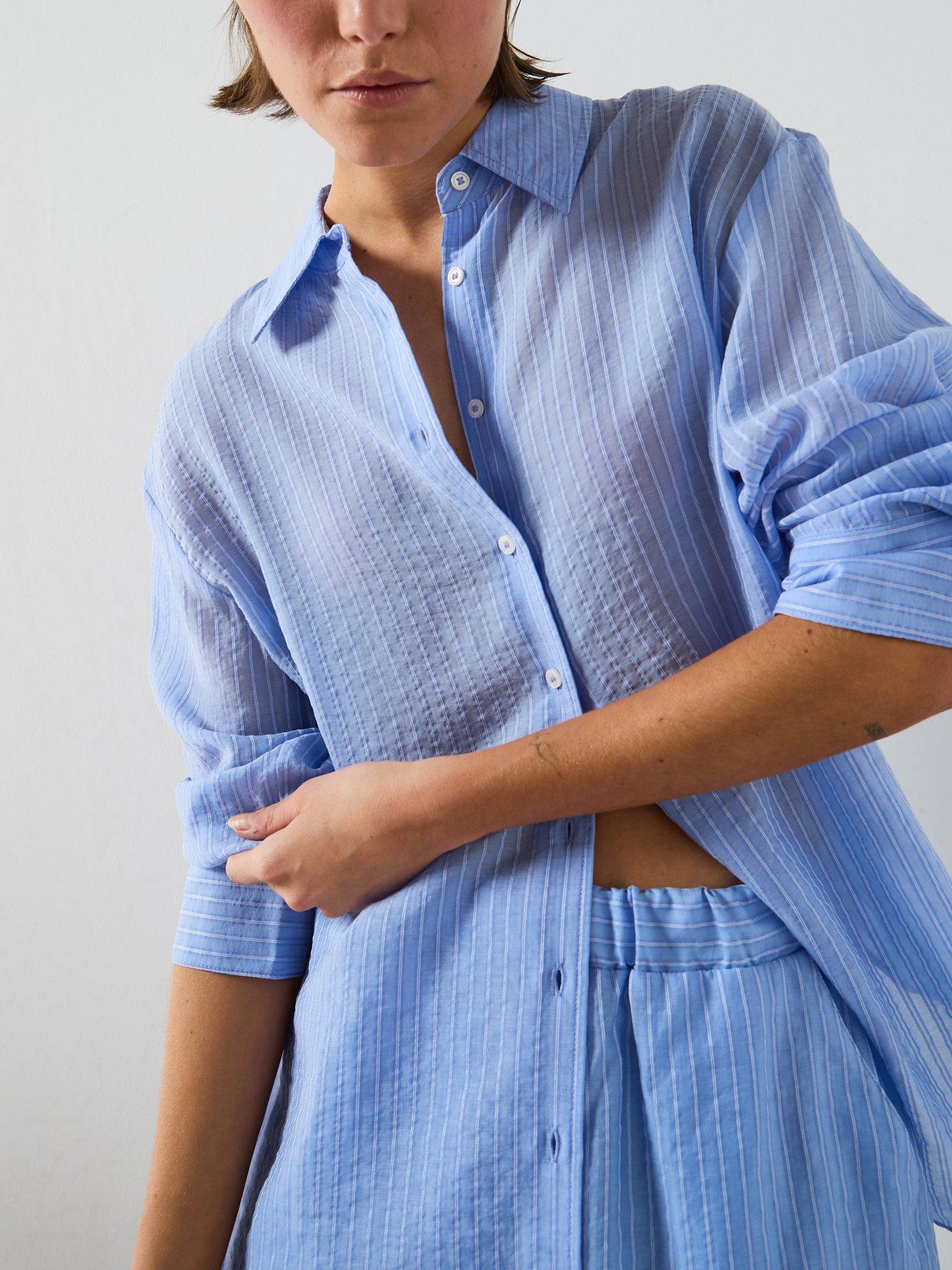 Image 4 of 5 of Mango Striped Co-ord Lyocell Shirt - Blue