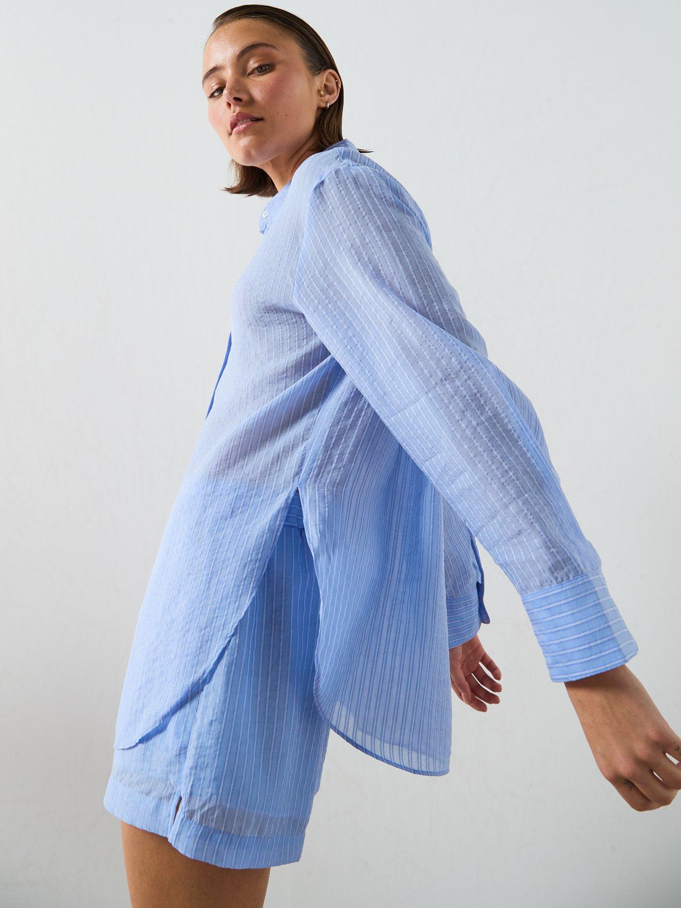 Image 5 of 5 of Mango Striped Co-ord Lyocell Shirt - Blue