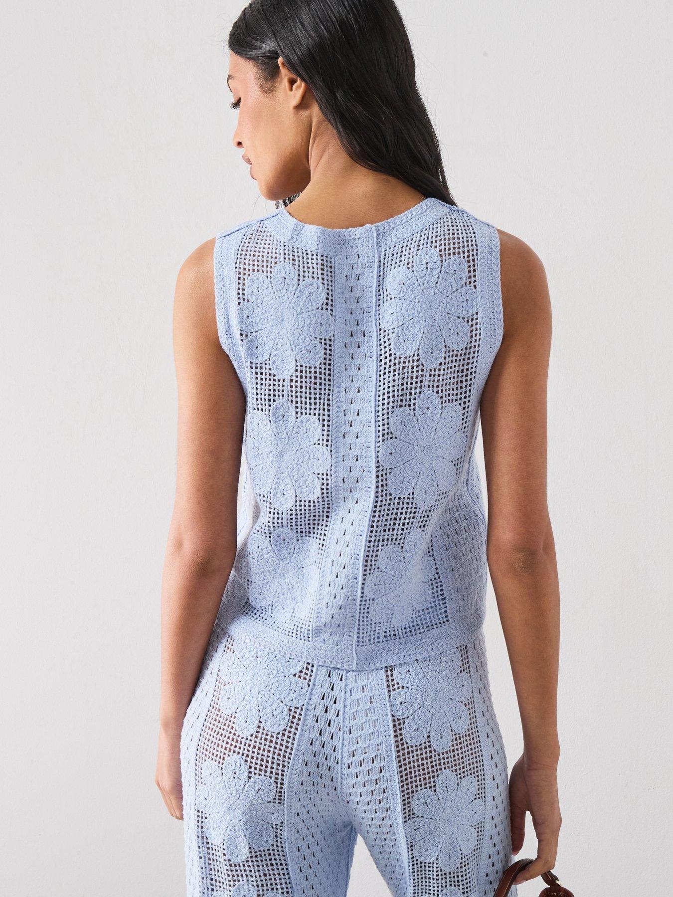 Image 2 of 5 of Mango Embroidered Co-ord Openwork Knit Gilet - Blue