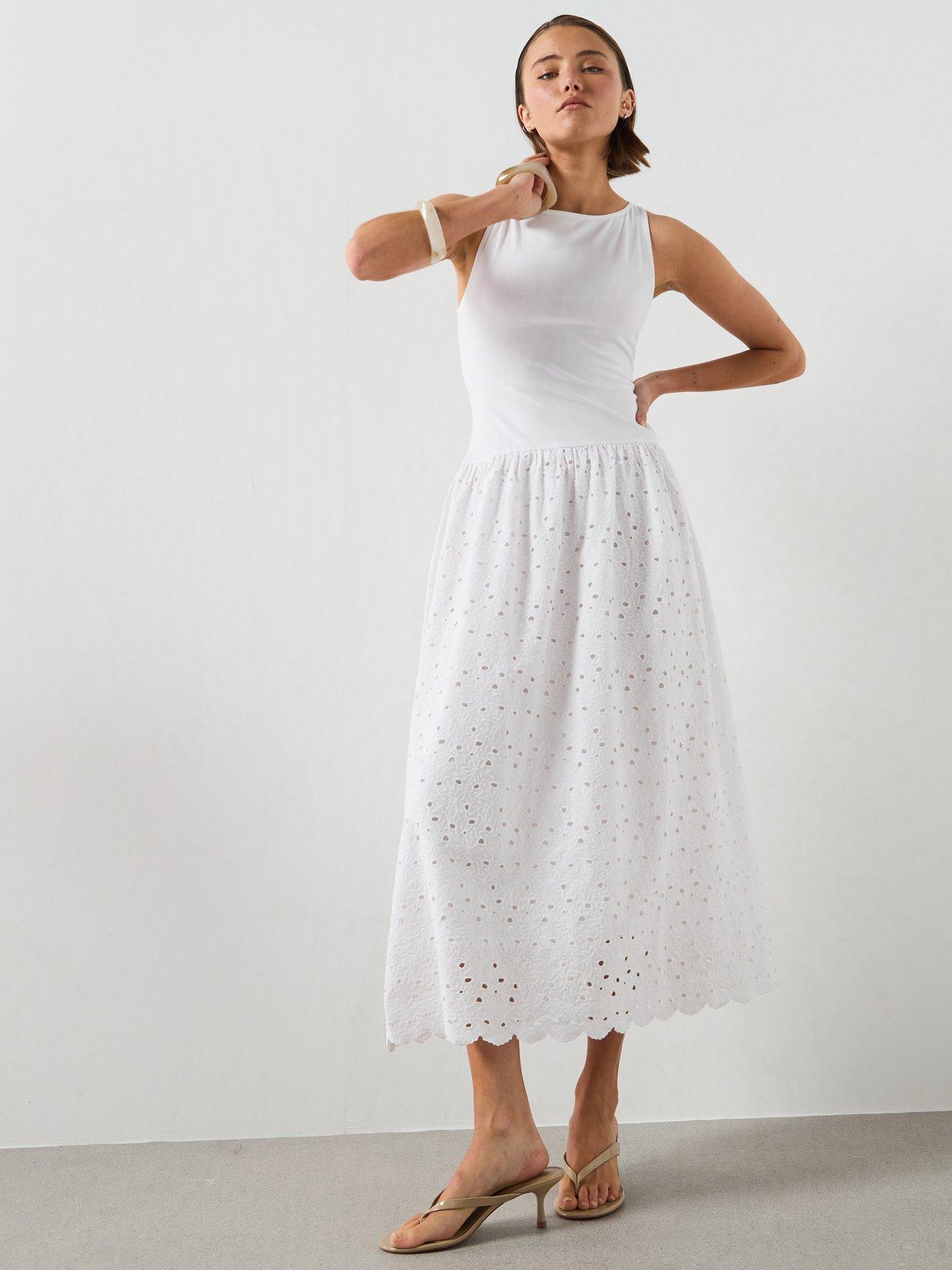 Mango A-line Dress With Broderie Anglaise Embroidery - White | Very