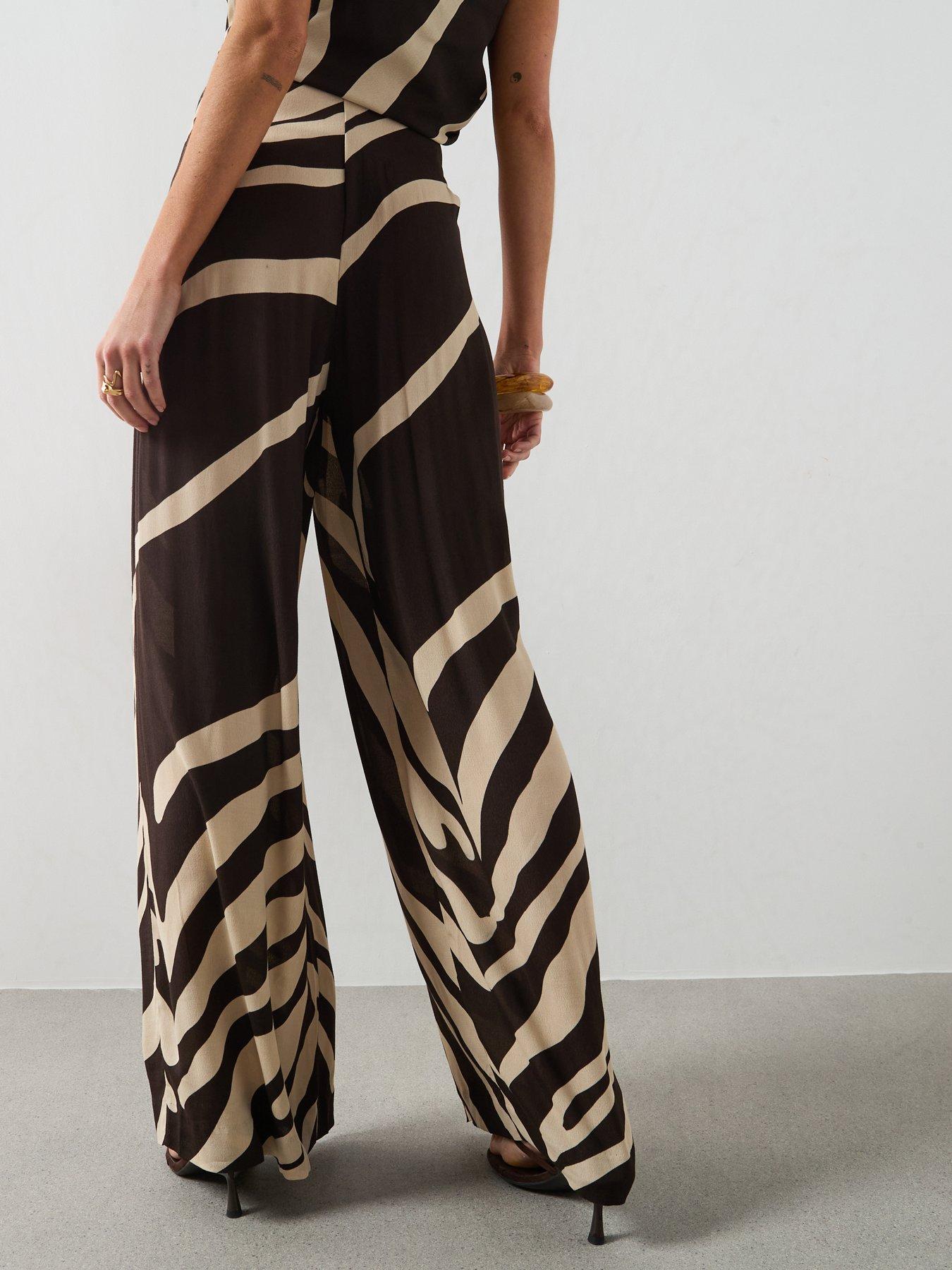 Image 2 of 6 of Mango Flowy Printed Co-Ord Trousers - Brown