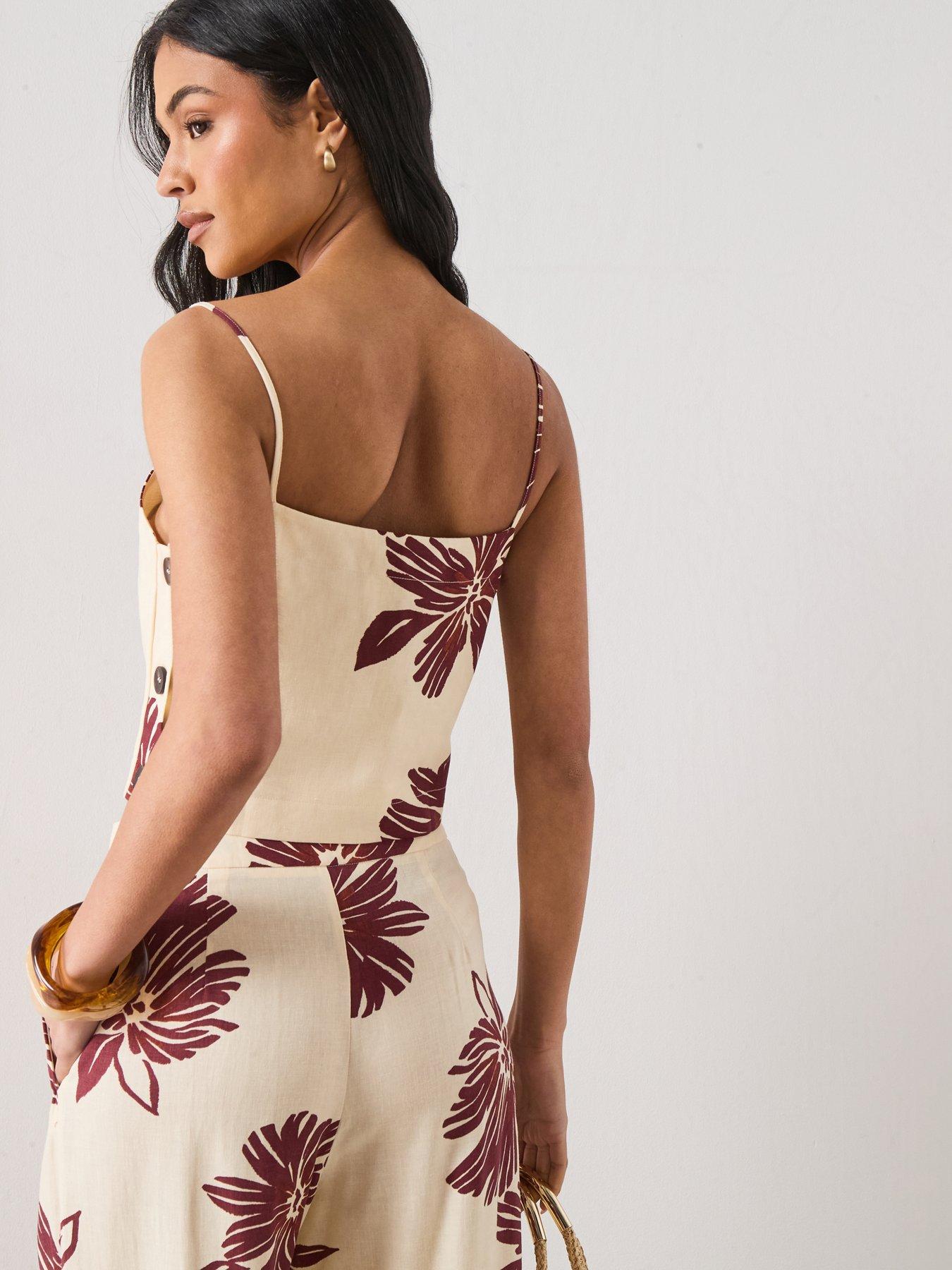Image 2 of 6 of Mango Floral Print Co-ord Spaghetti Strap Top - Cream