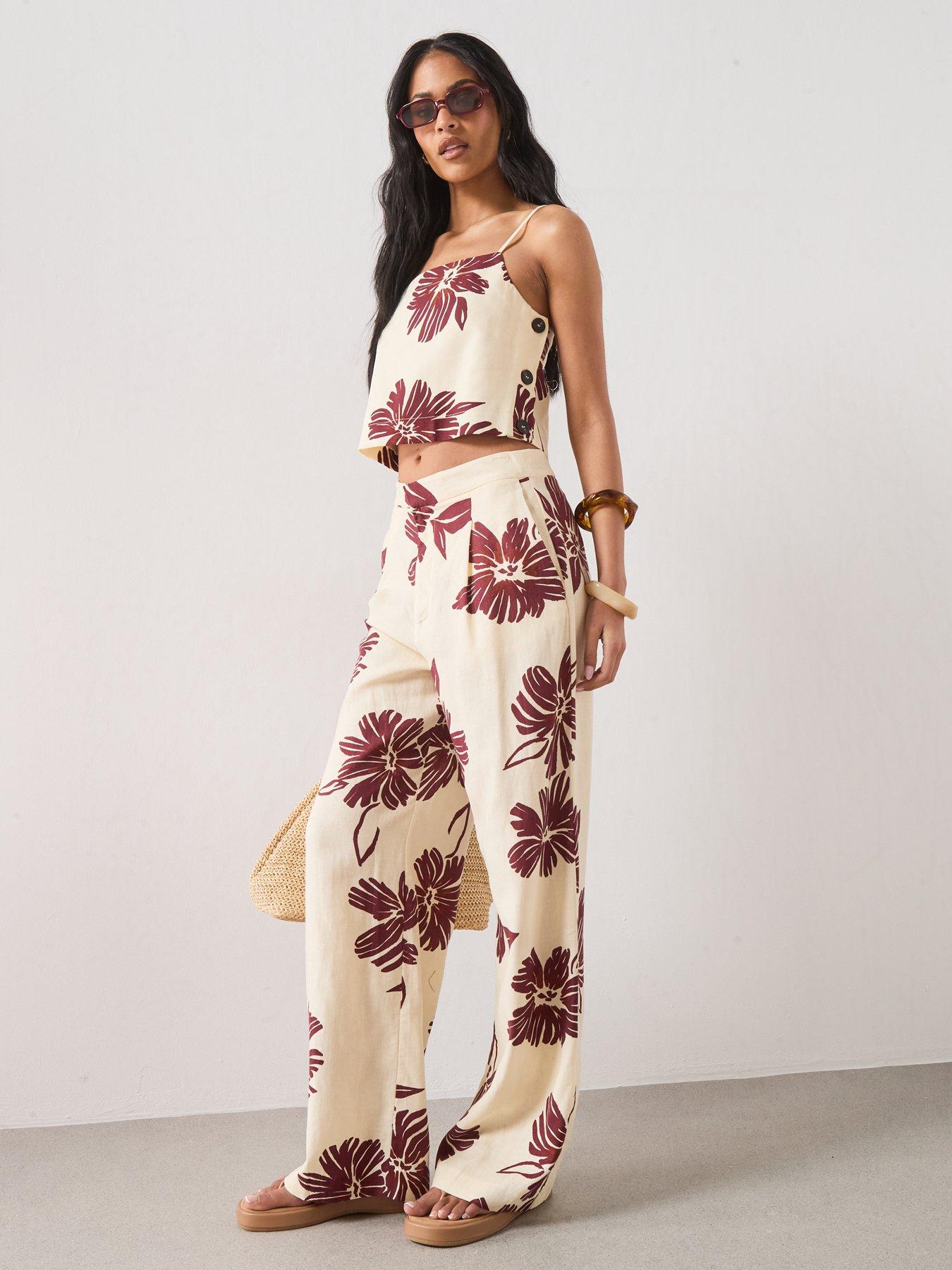 Image 3 of 6 of Mango Floral Print Co-ord Spaghetti Strap Top - Cream