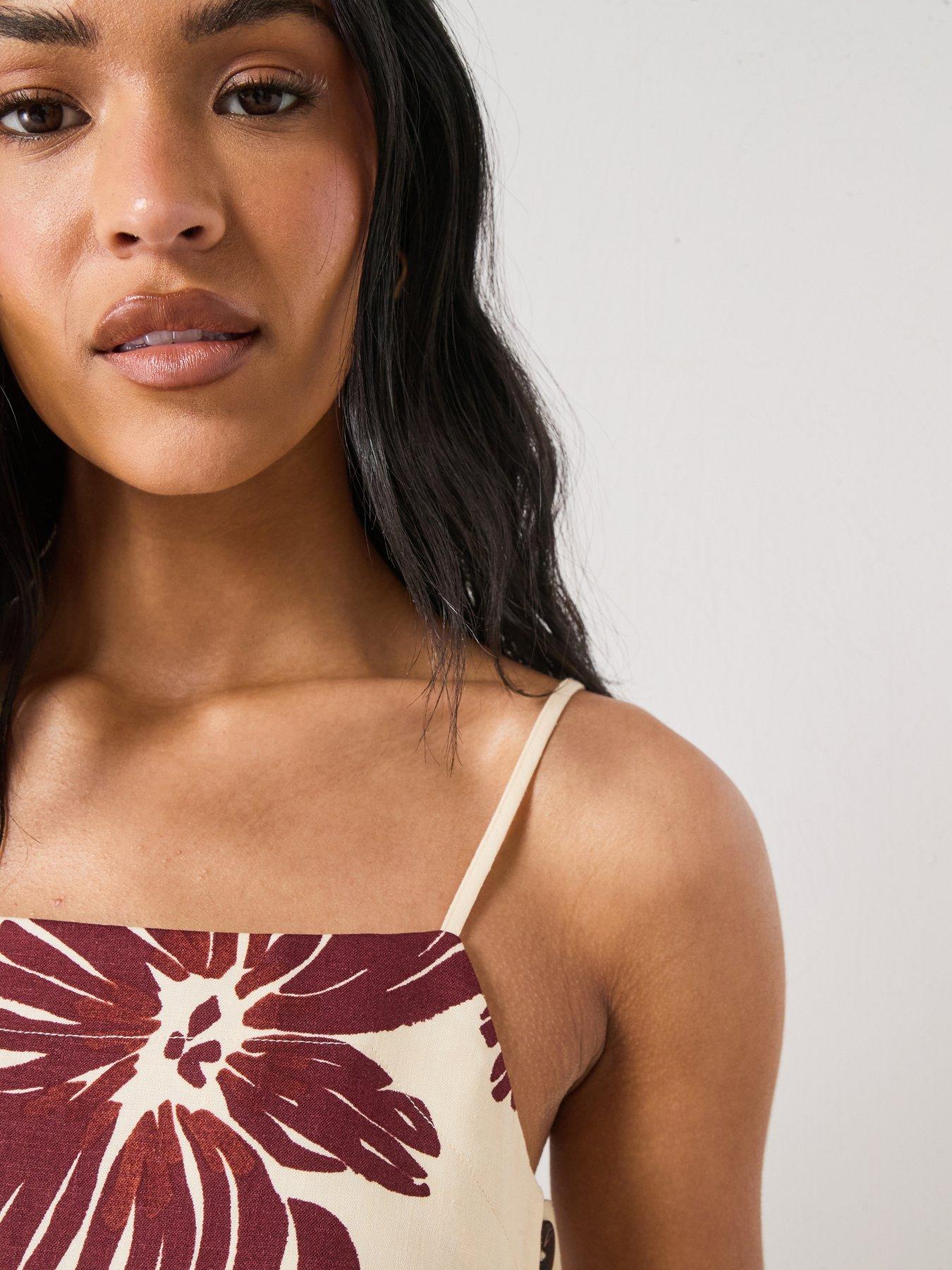 Image 5 of 6 of Mango Floral Print Co-ord Spaghetti Strap Top - Cream