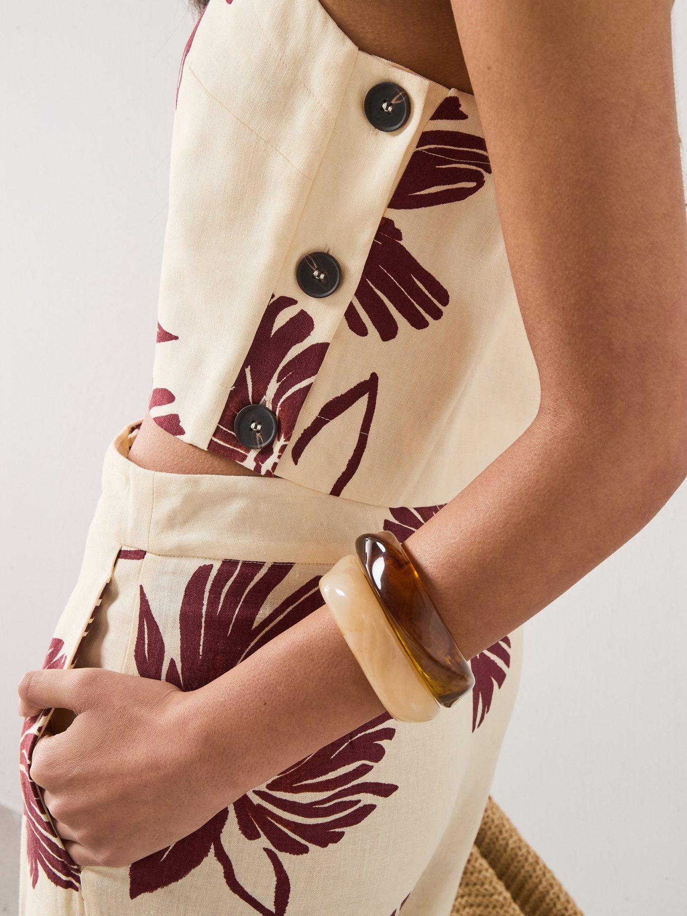 Image 6 of 6 of Mango Floral Print Co-ord Spaghetti Strap Top - Cream