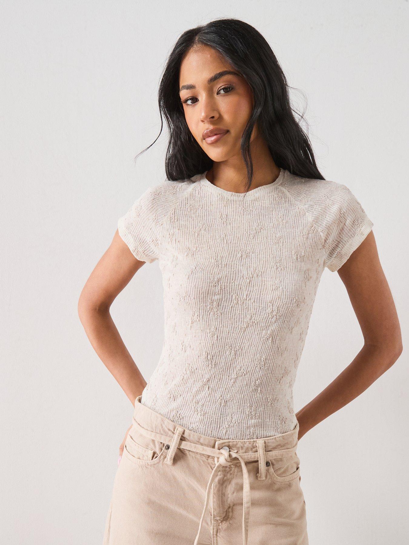 Mango T-shirt With Raised Embroidered Details, Cream, Size Xl, Women